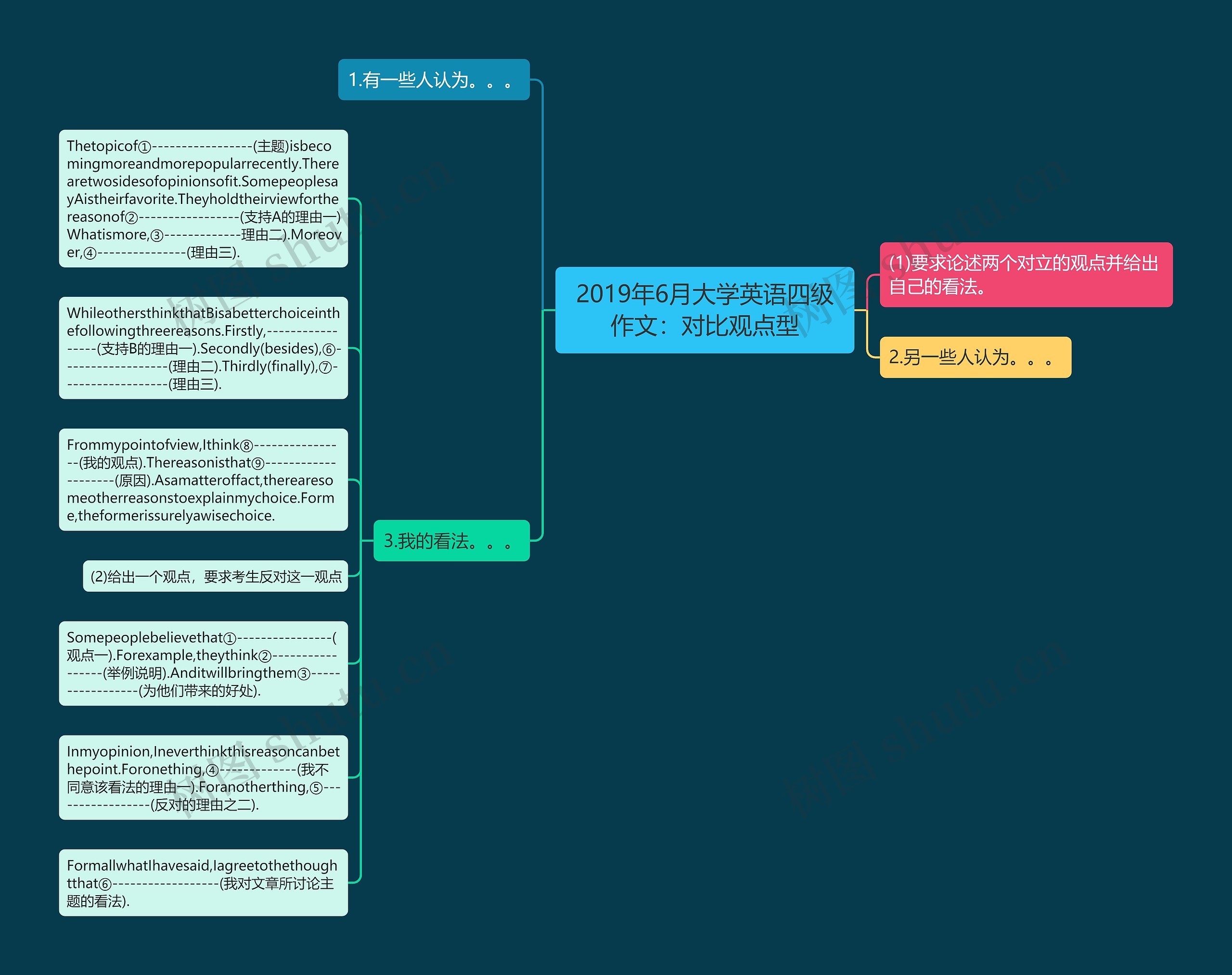 2019年6月大学英语四级作文：对比观点型思维导图