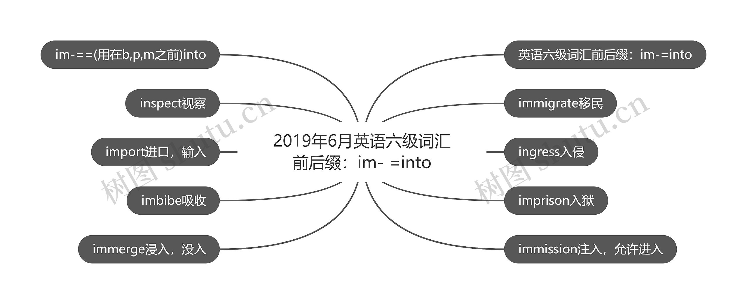 2019年6月英语六级词汇前后缀：im- =into思维导图