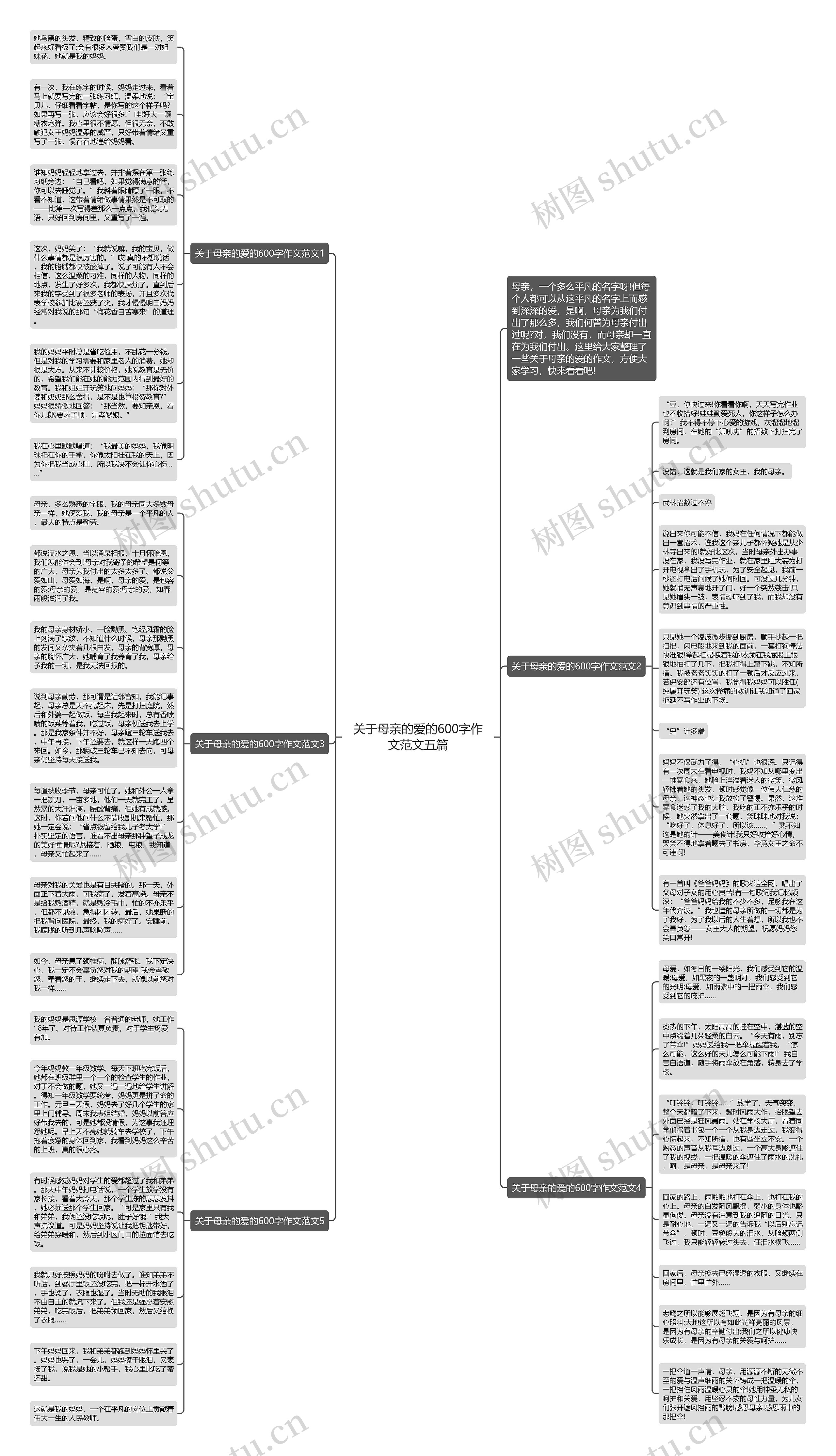 关于母亲的爱的600字作文范文五篇思维导图