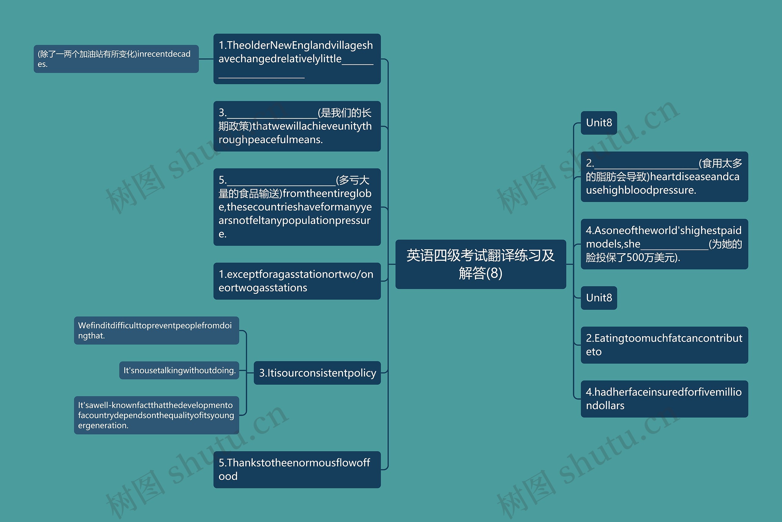 英语四级考试翻译练习及解答(8)思维导图