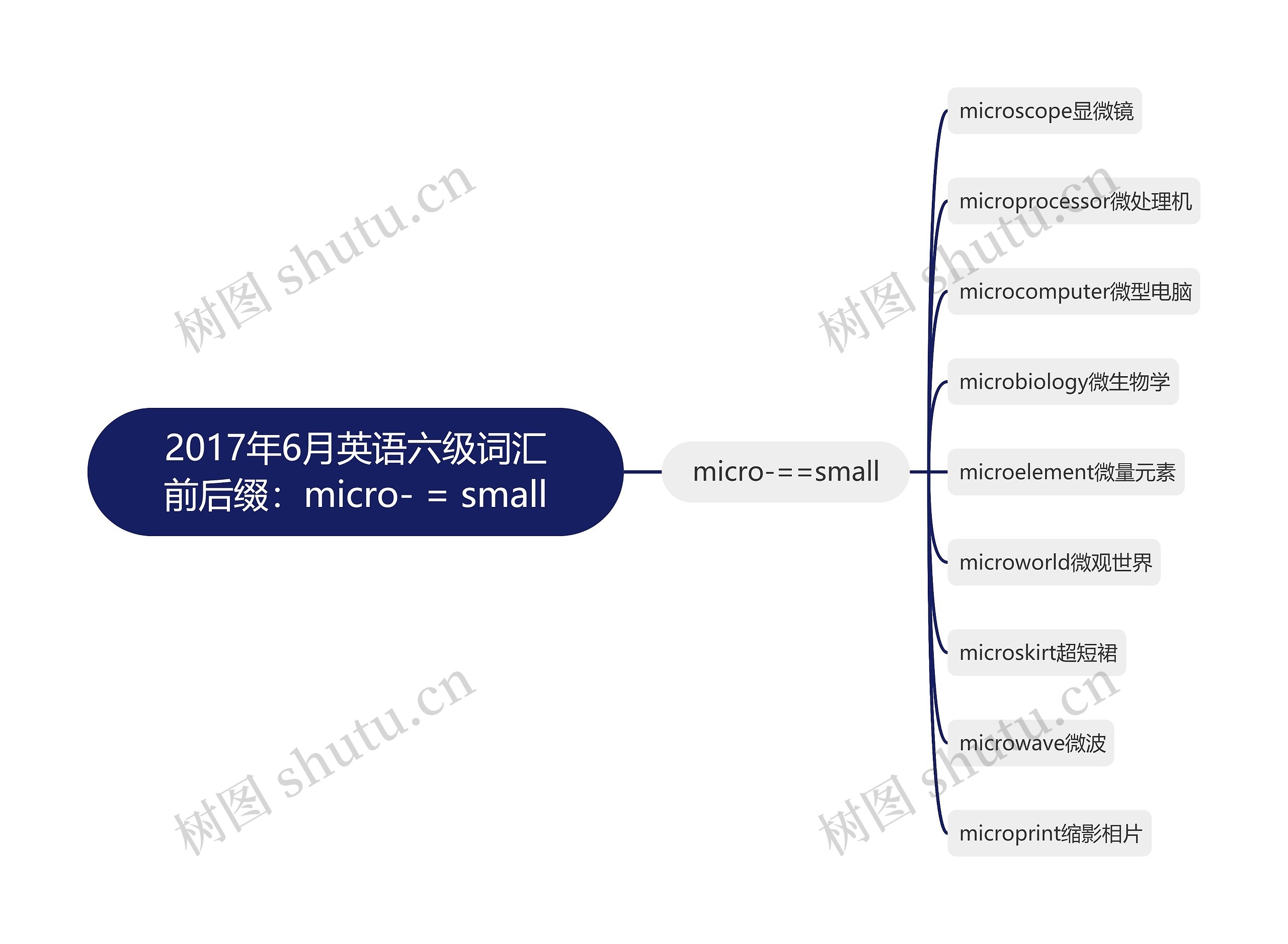 2017年6月英语六级词汇前后缀：micro- = small思维导图