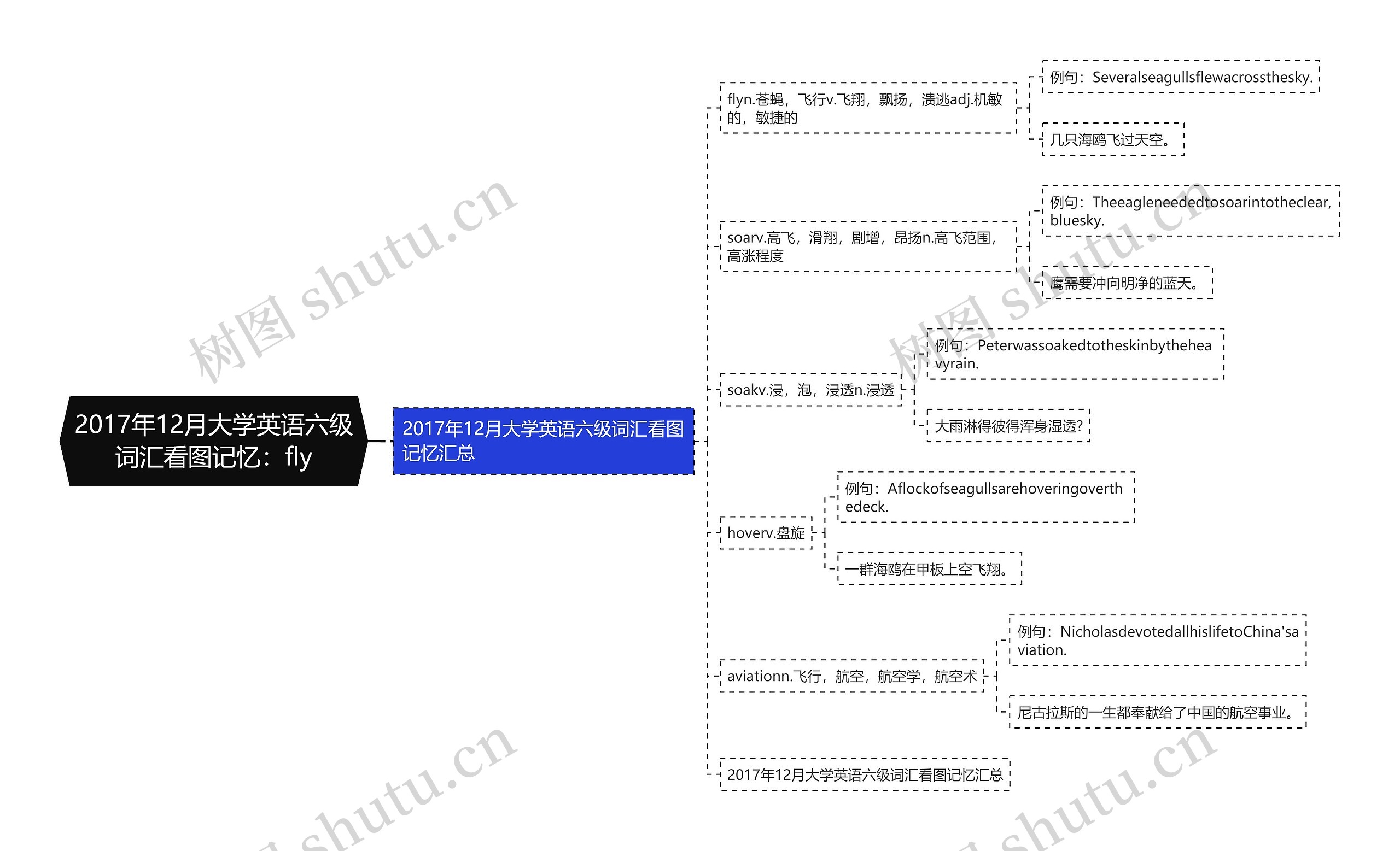 2017年12月大学英语六级词汇看图记忆：fly思维导图