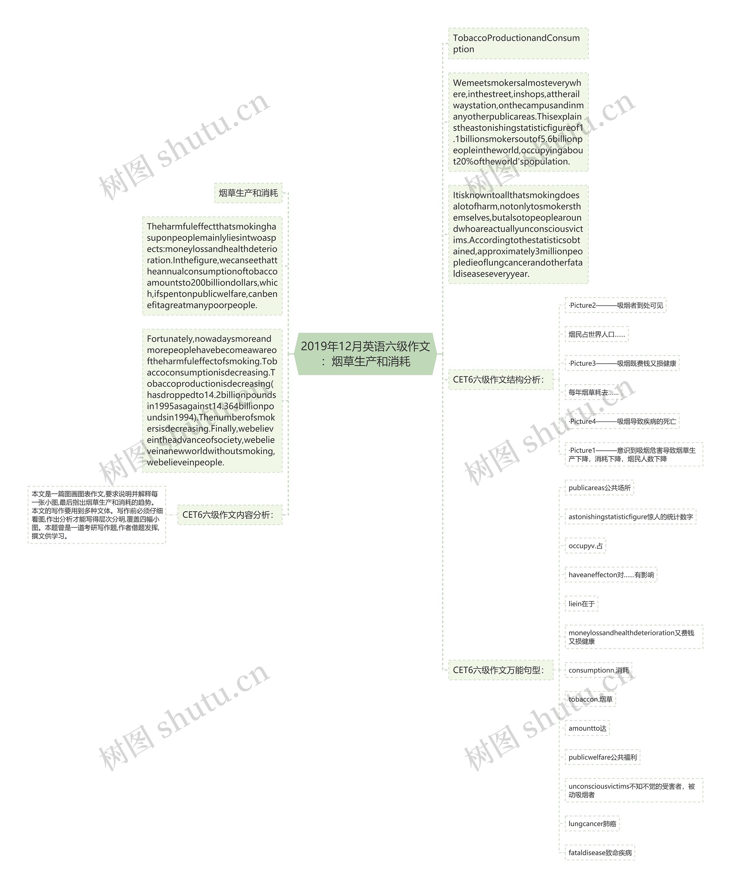 2019年12月英语六级作文：烟草生产和消耗思维导图