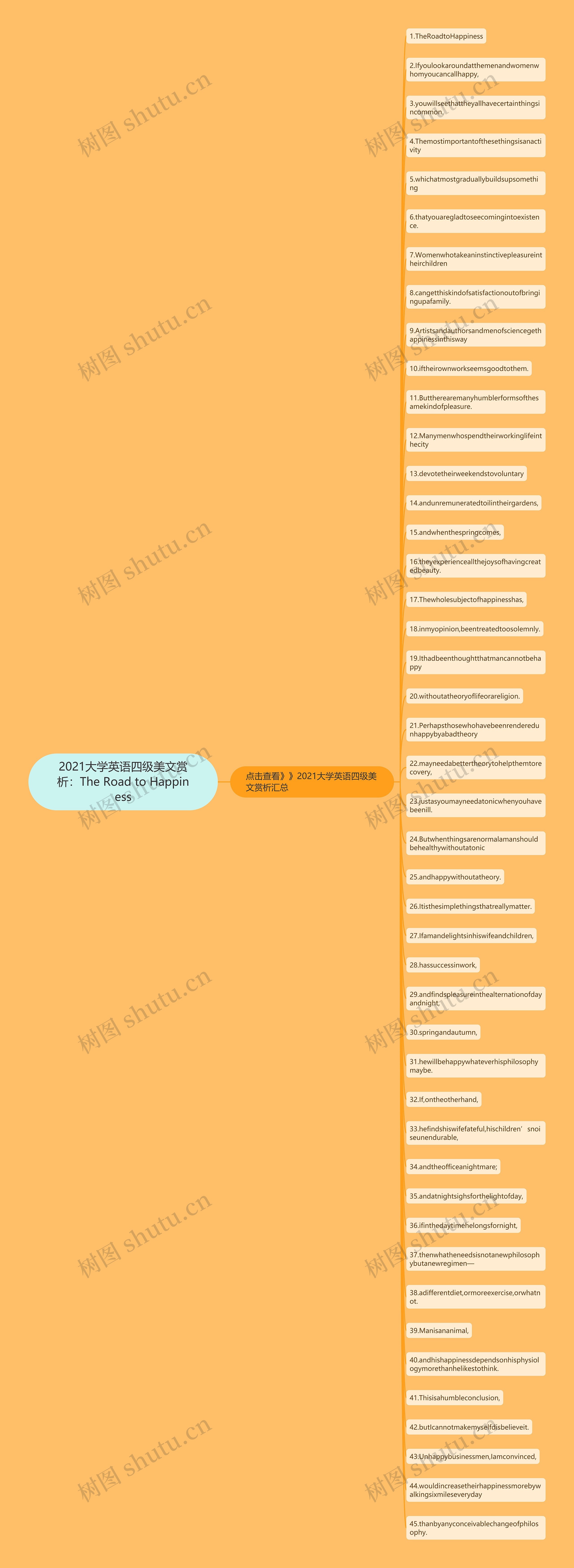 2021大学英语四级美文赏析：The Road to Happiness思维导图