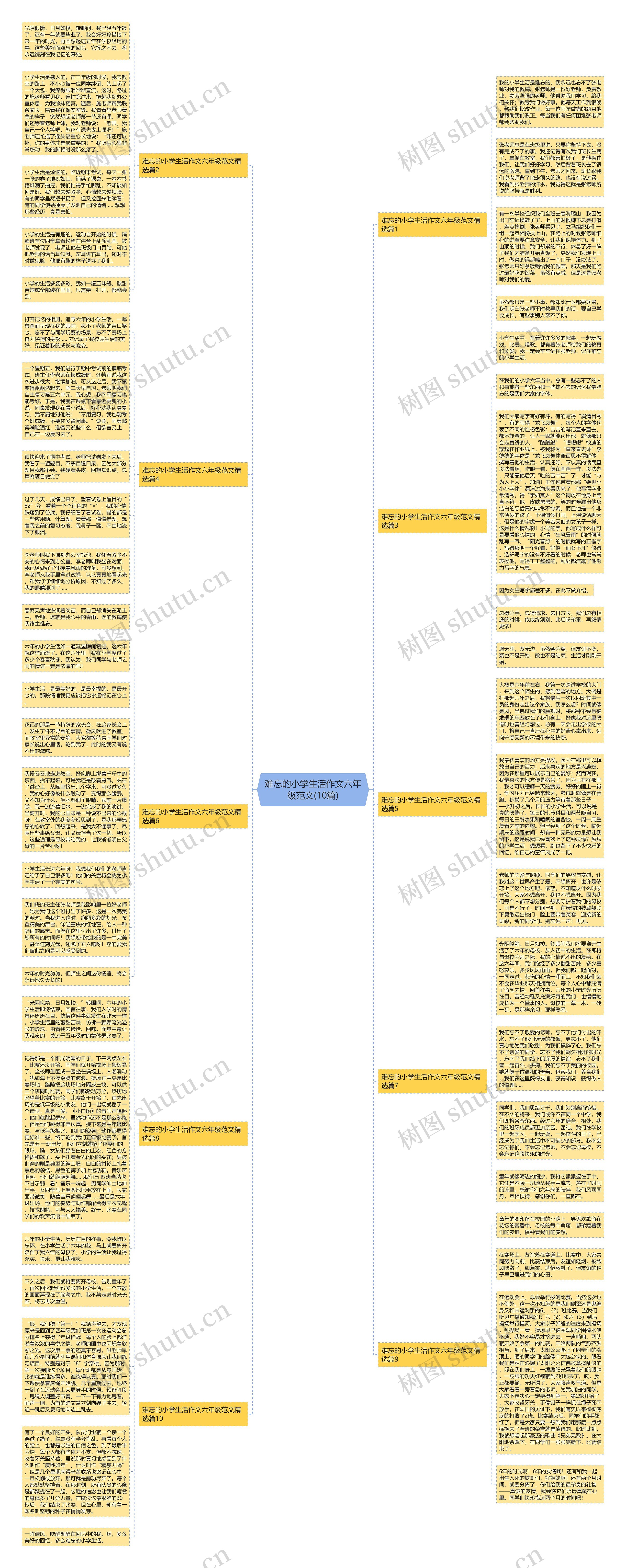 难忘的小学生活作文六年级范文(10篇)思维导图