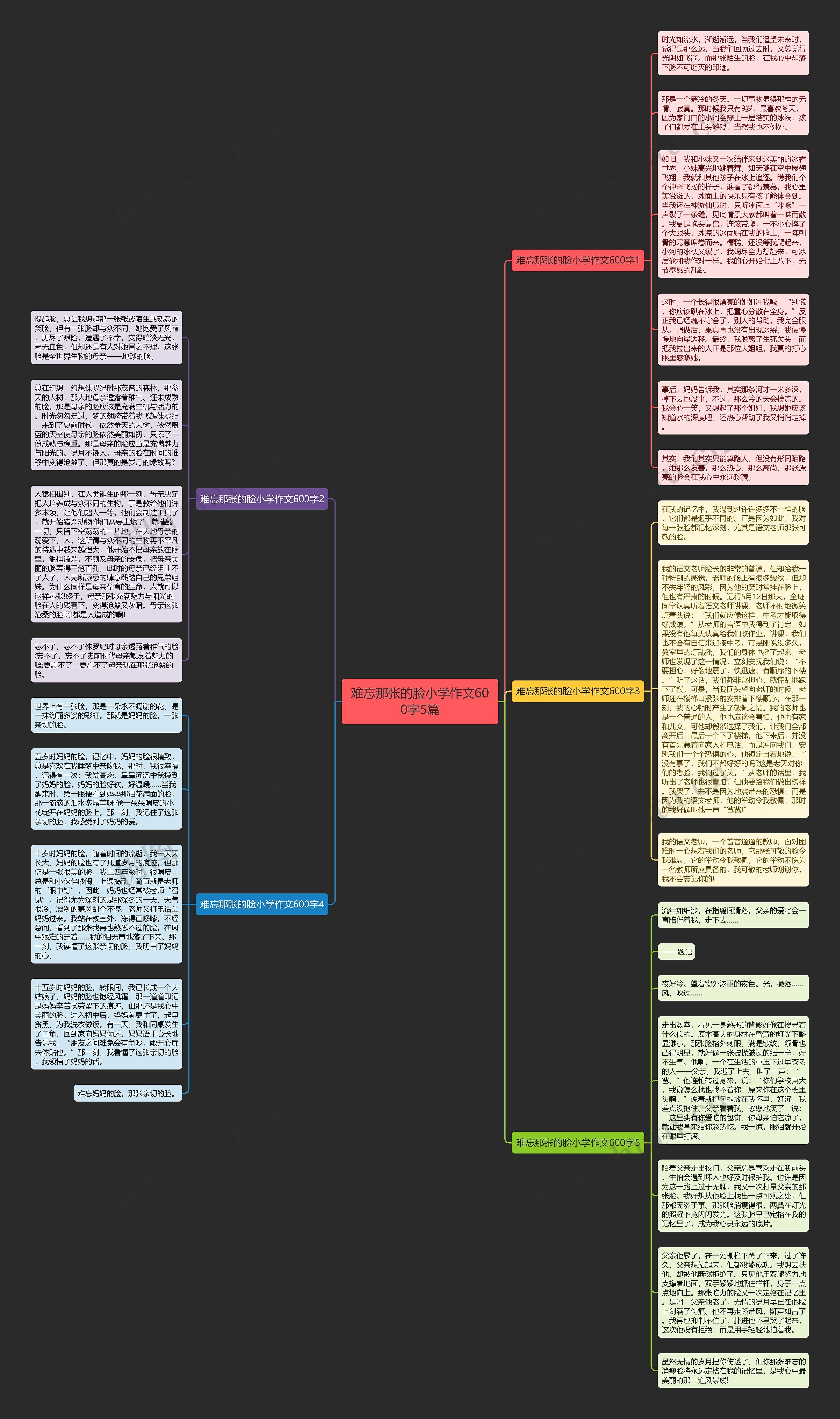 难忘那张的脸小学作文600字5篇思维导图
