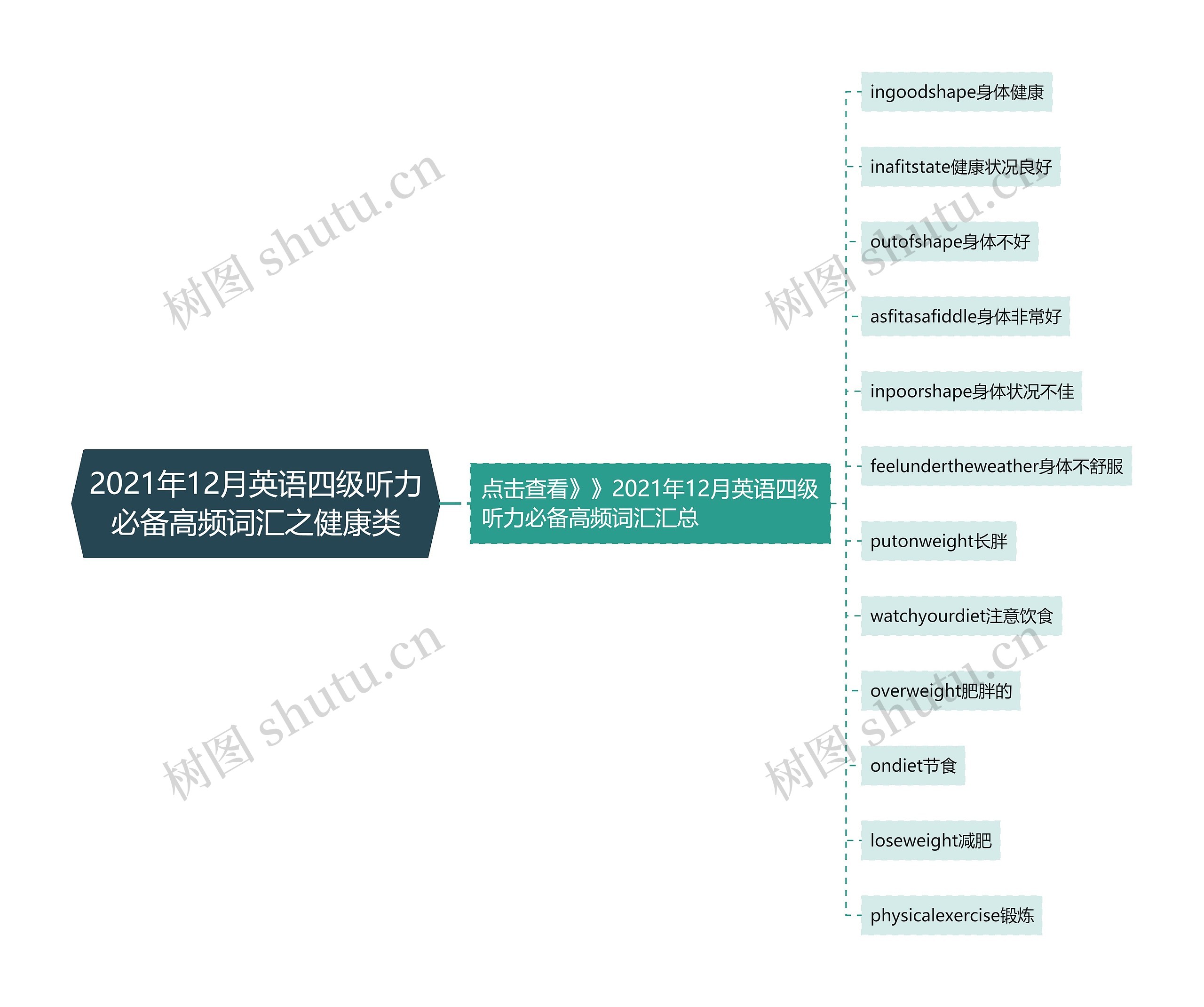 2021年12月英语四级听力必备高频词汇之健康类思维导图