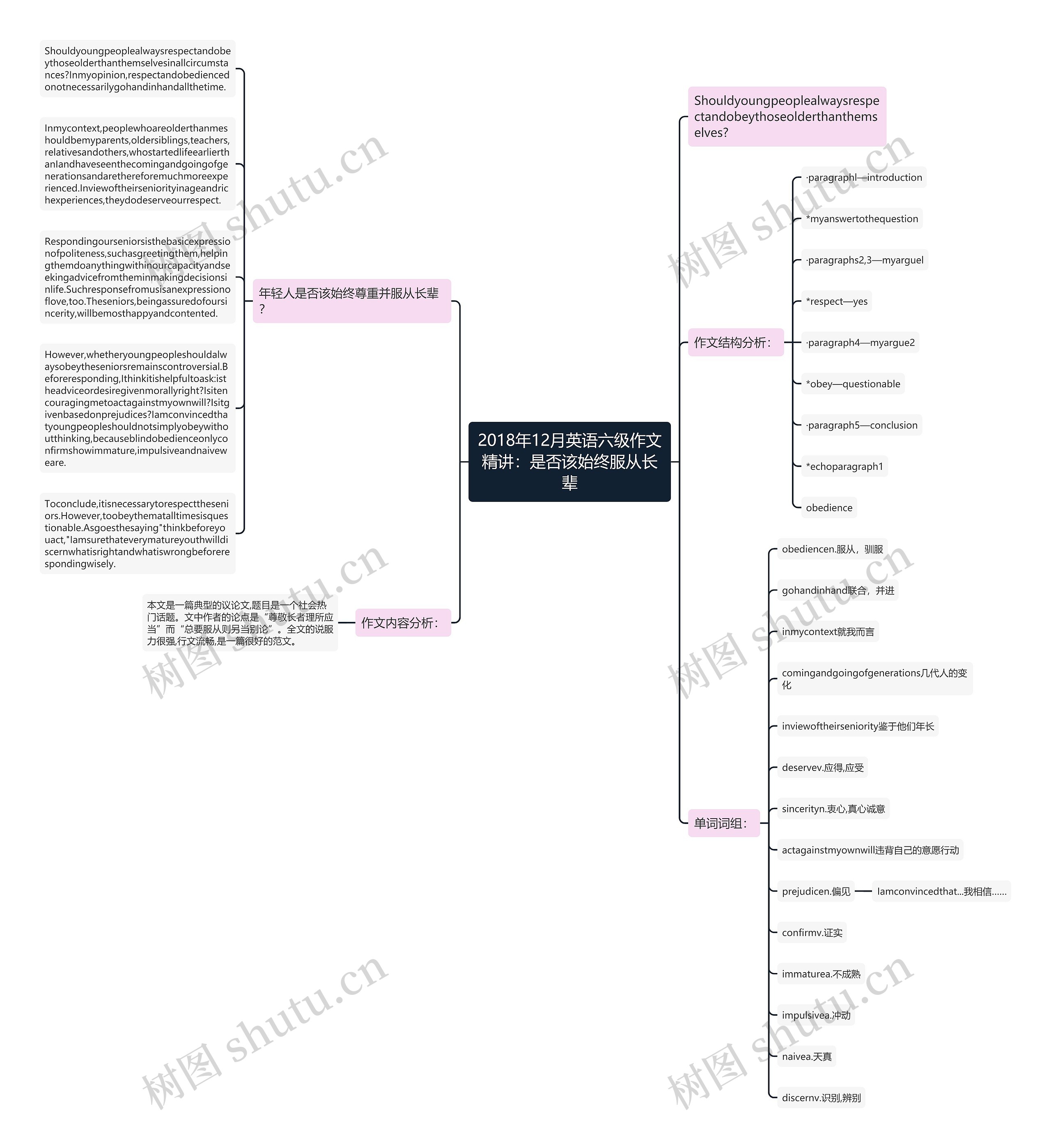 2018年12月英语六级作文精讲：是否该始终服从长辈思维导图