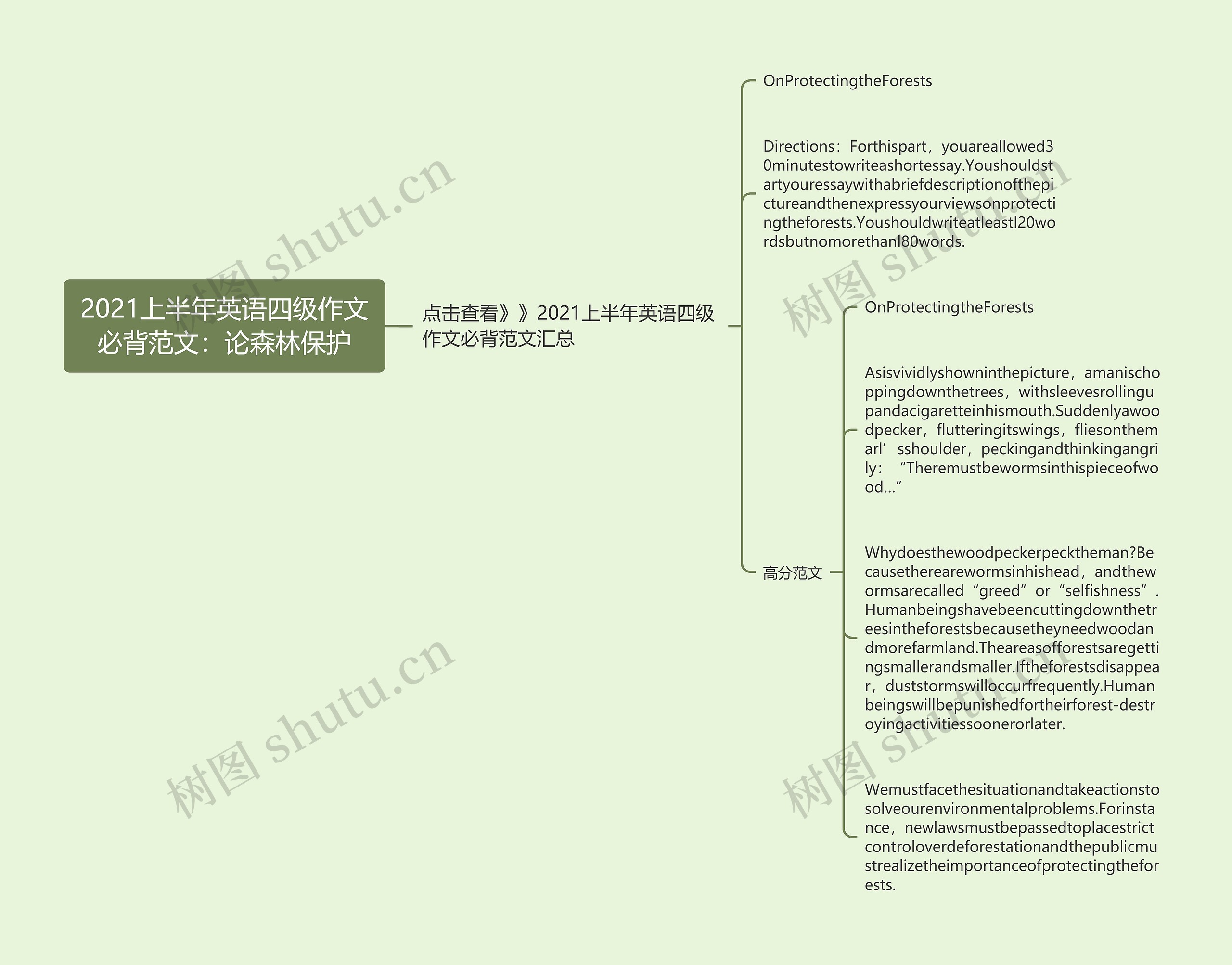 2021上半年英语四级作文必背范文：论森林保护思维导图