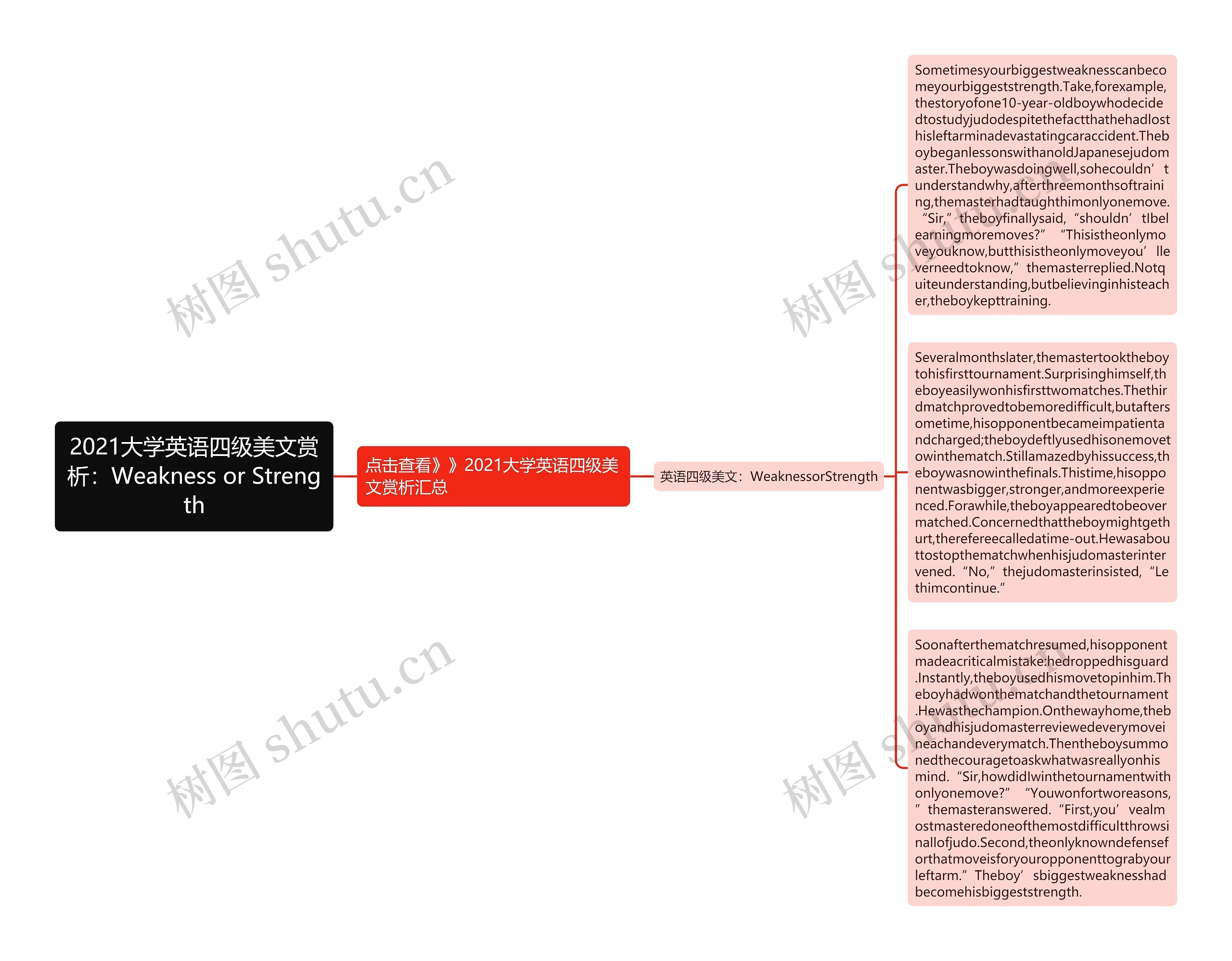 2021大学英语四级美文赏析：Weakness or Strength思维导图