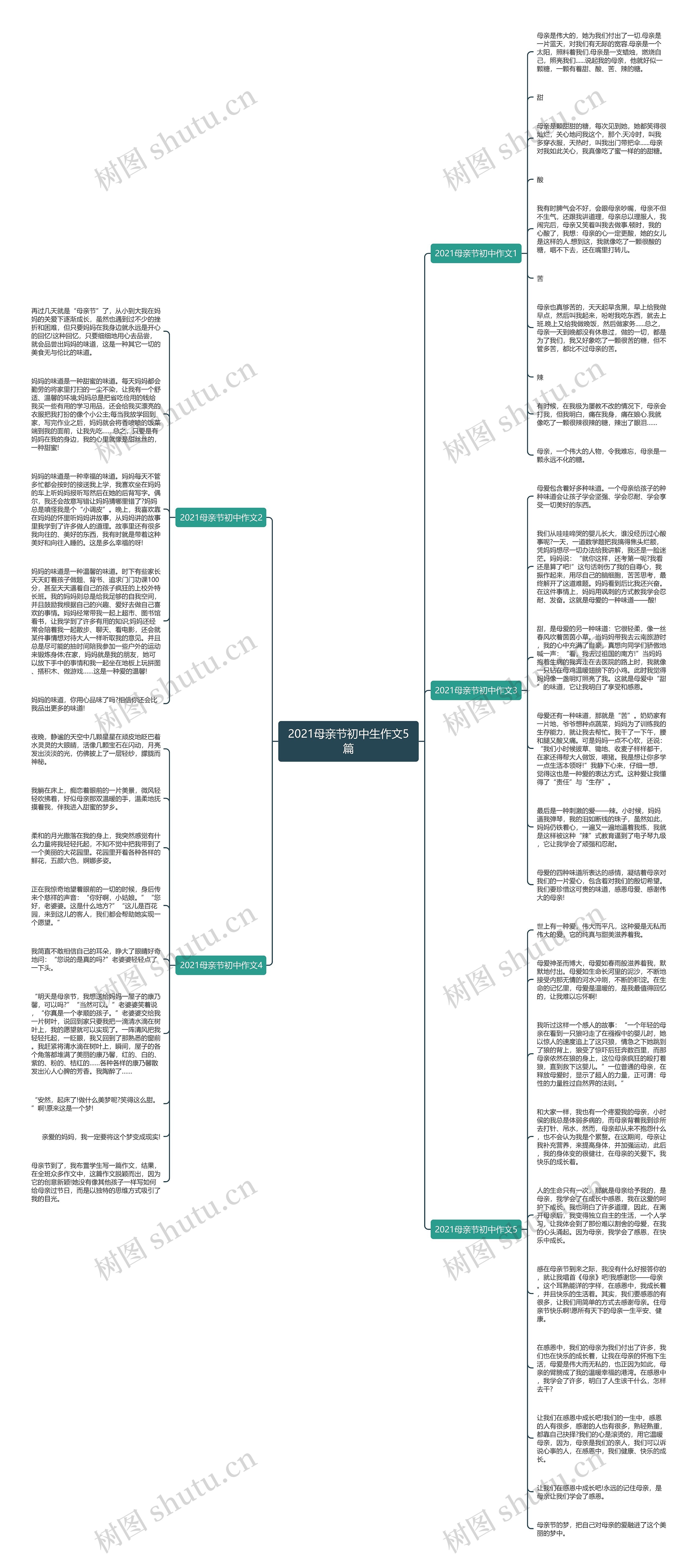 2021母亲节初中生作文5篇思维导图