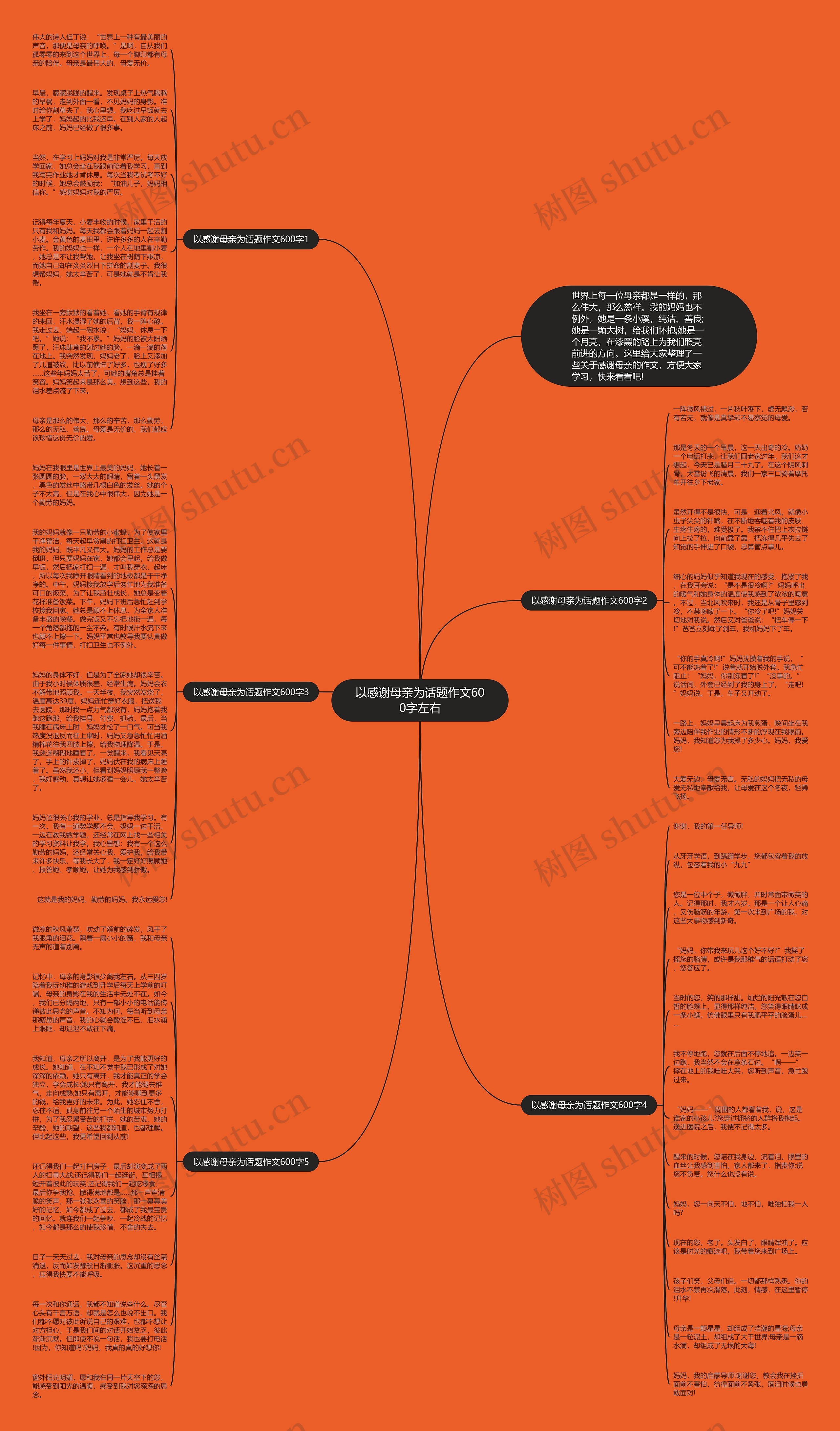 以感谢母亲为话题作文600字左右思维导图