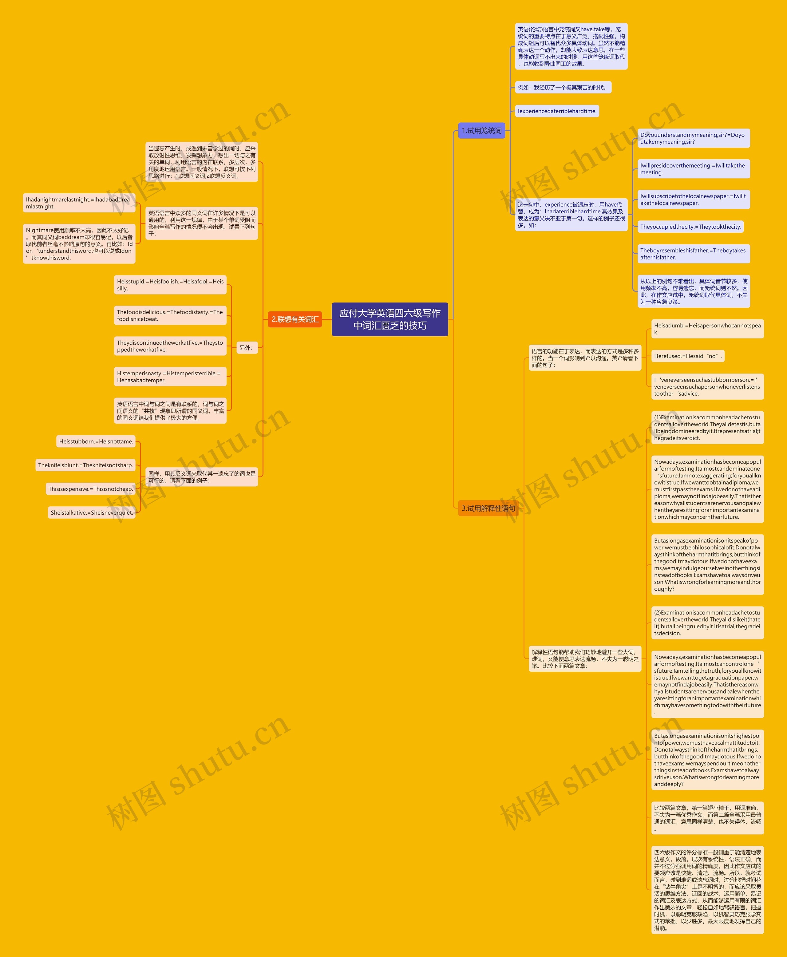 应付大学英语四六级写作中词汇匮乏的技巧思维导图