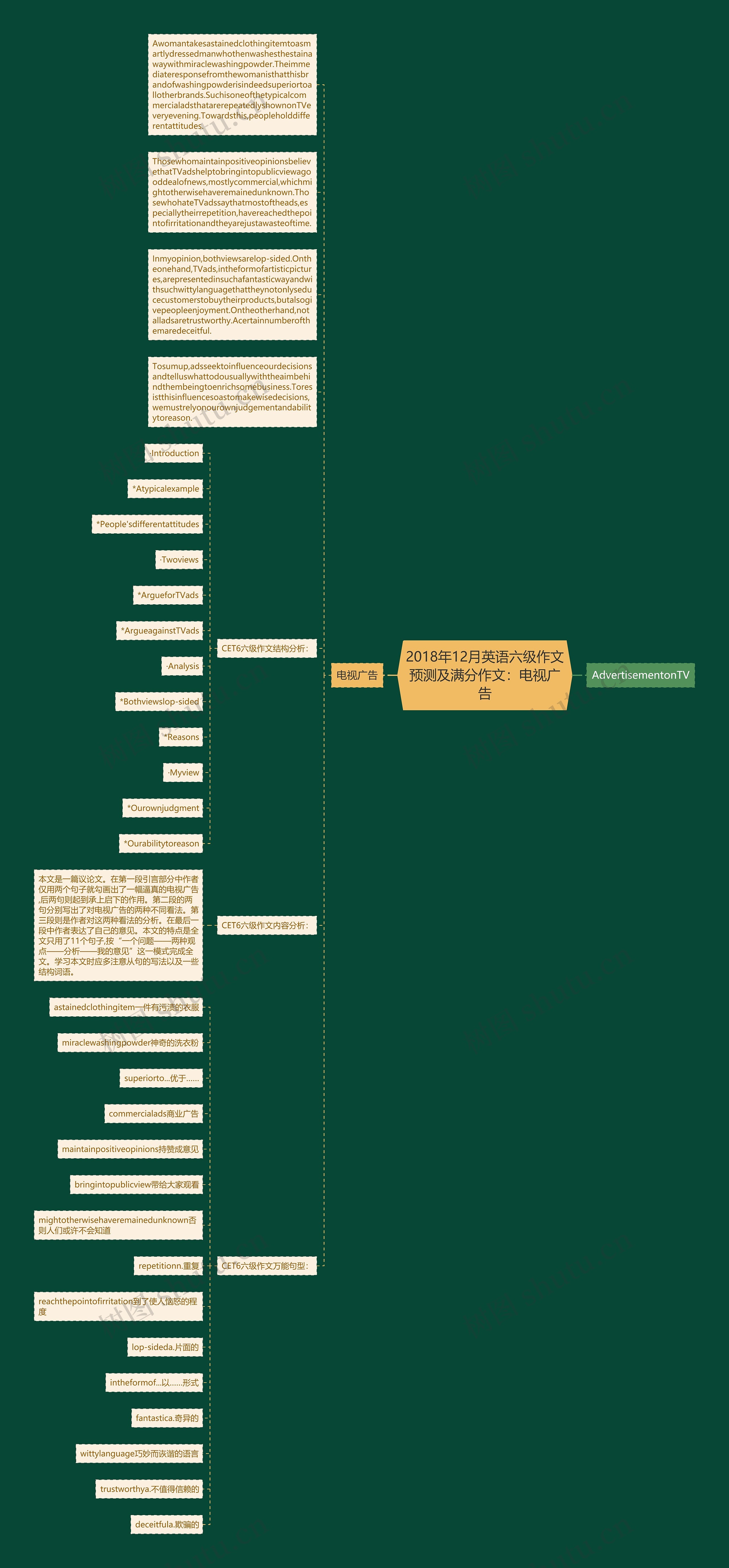 2018年12月英语六级作文预测及满分作文：电视广告思维导图