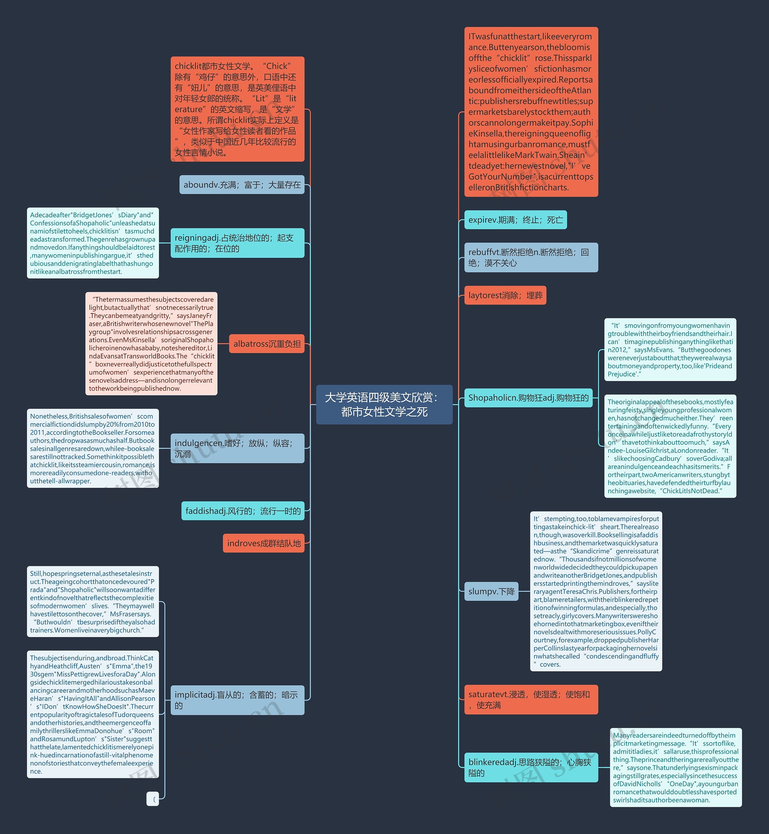 大学英语四级美文欣赏：都市女性文学之死思维导图