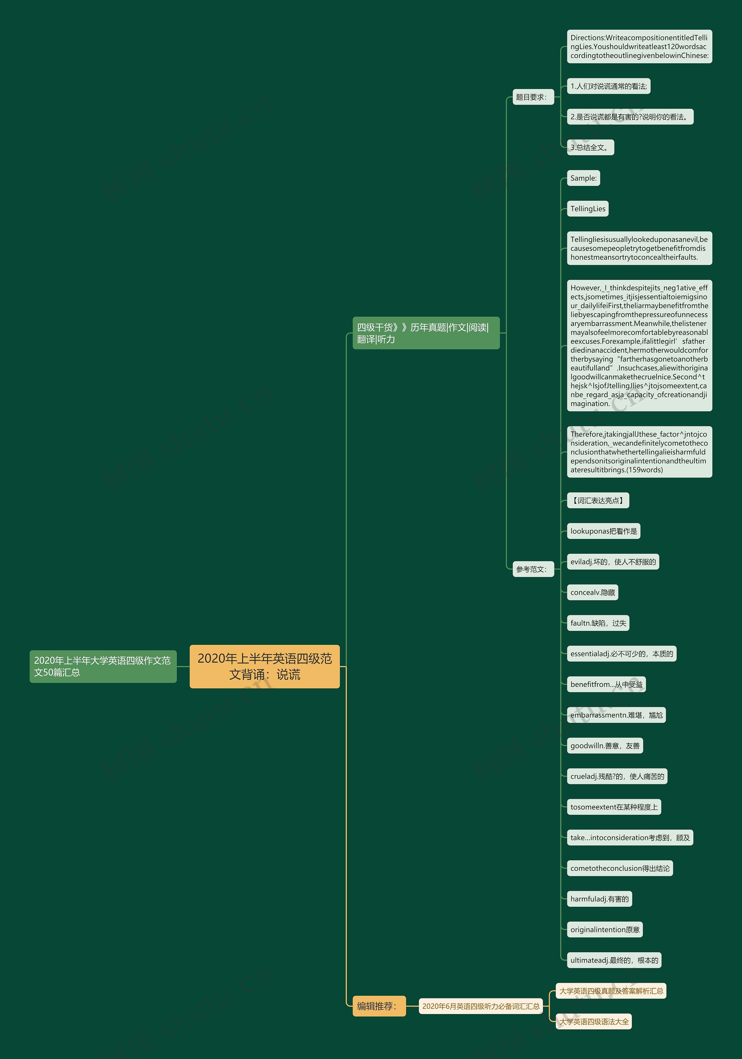 2020年上半年英语四级范文背诵：说谎思维导图
