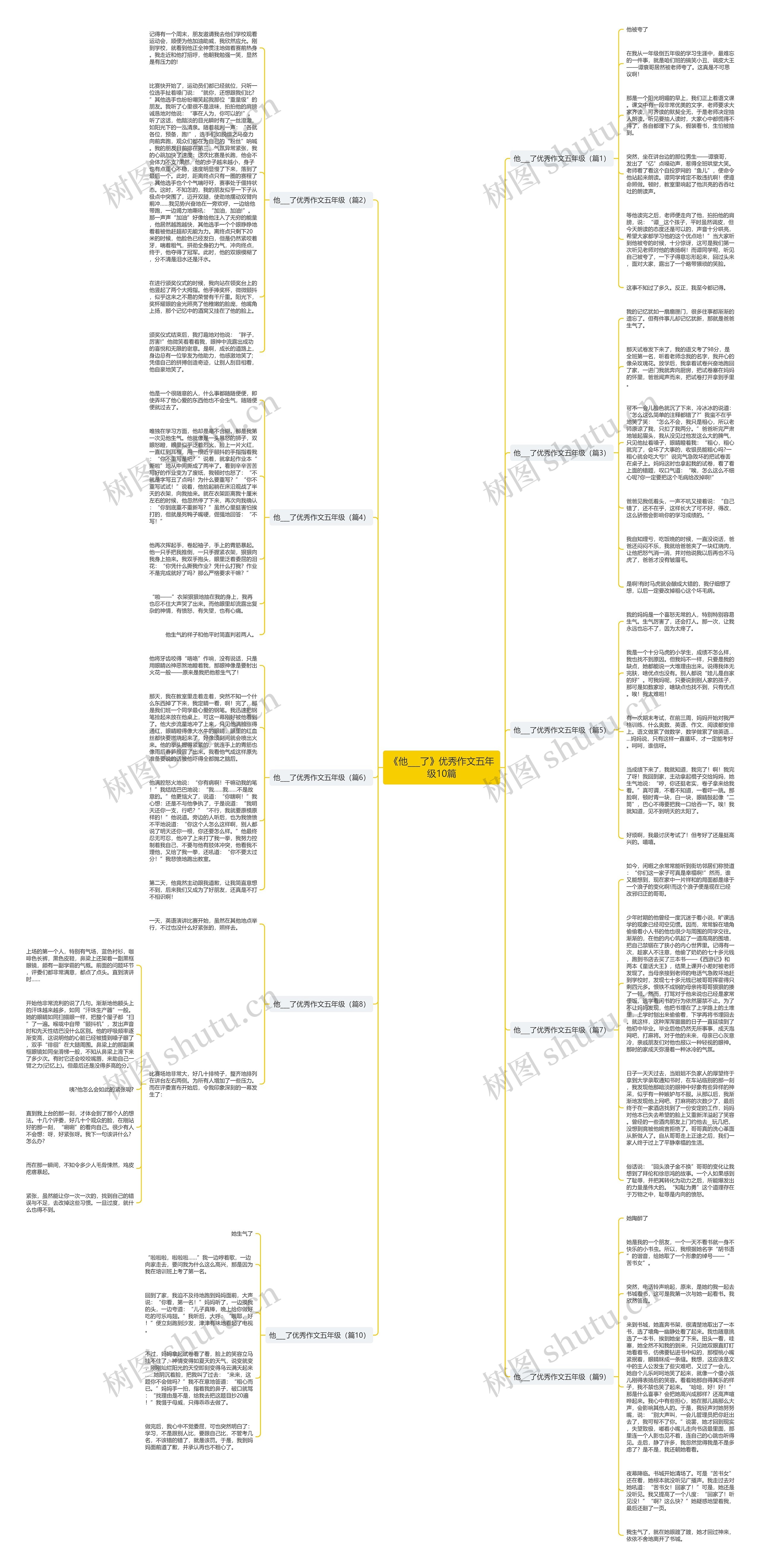 《他___了》优秀作文五年级10篇思维导图