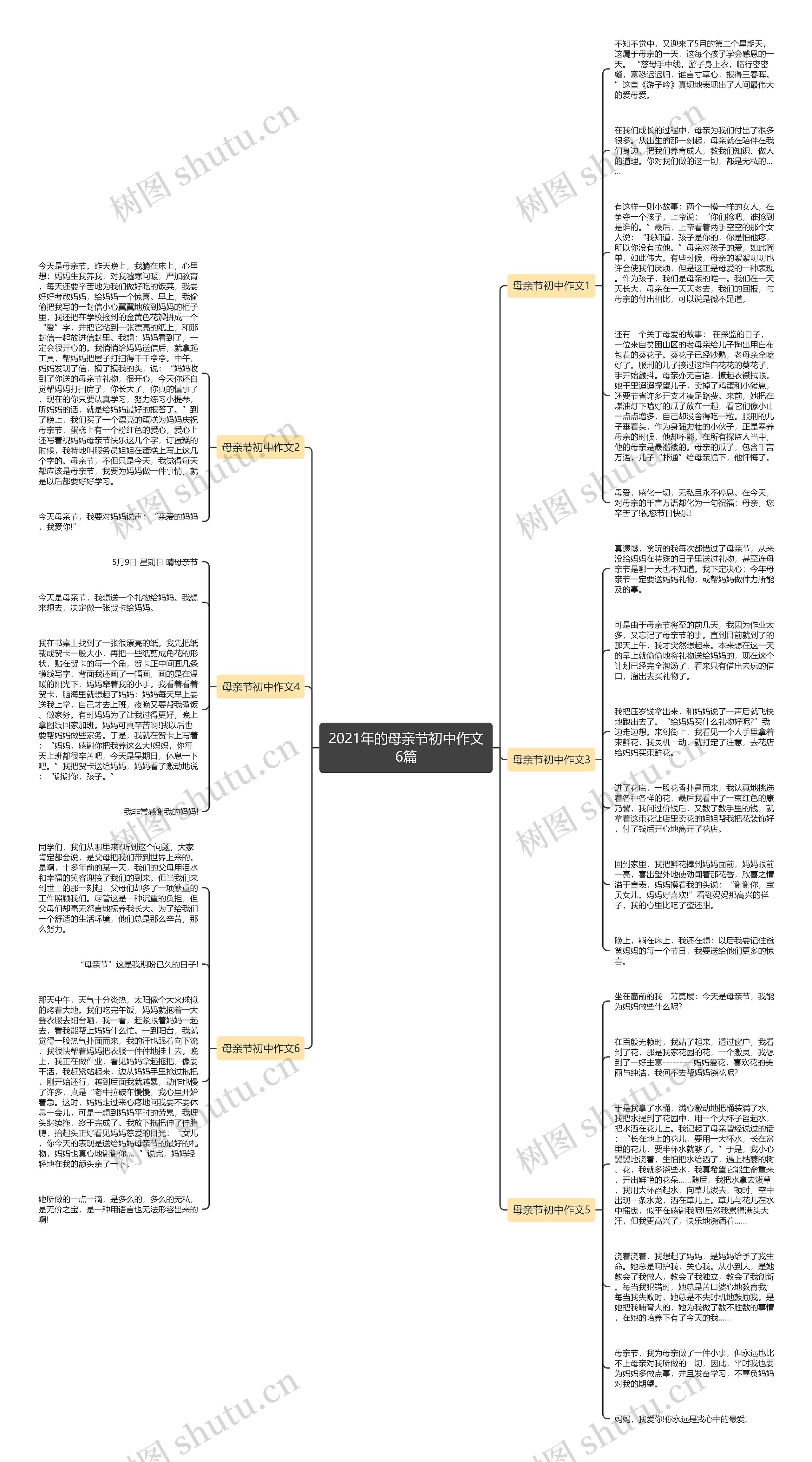 2021年的母亲节初中作文6篇思维导图
