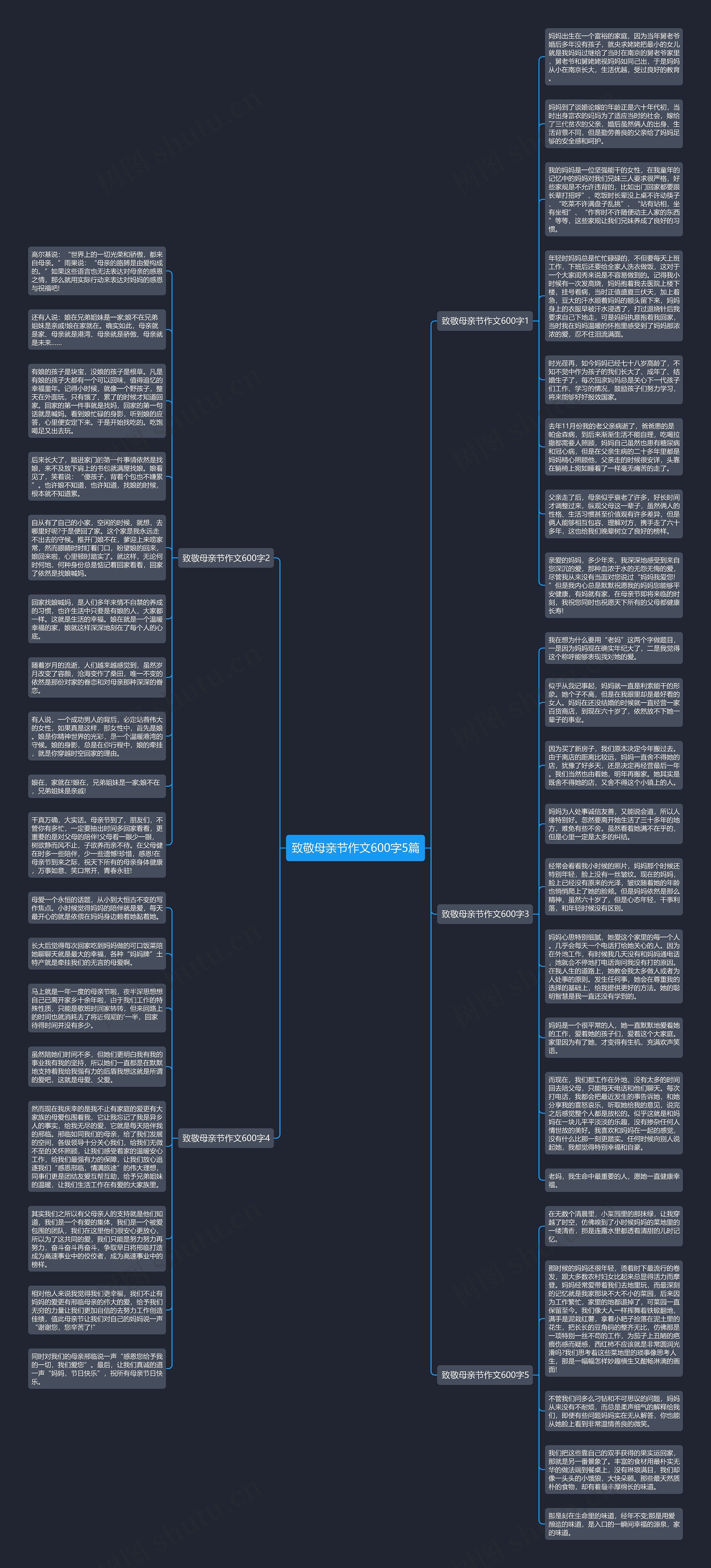 致敬母亲节作文600字5篇思维导图