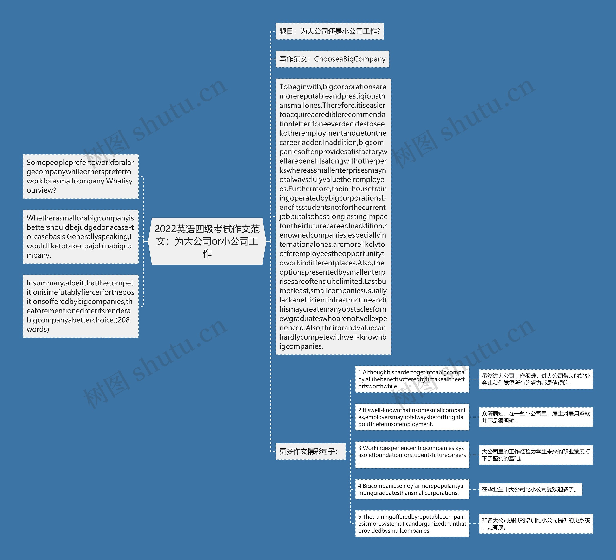 2022英语四级考试作文范文：为大公司or小公司工作思维导图