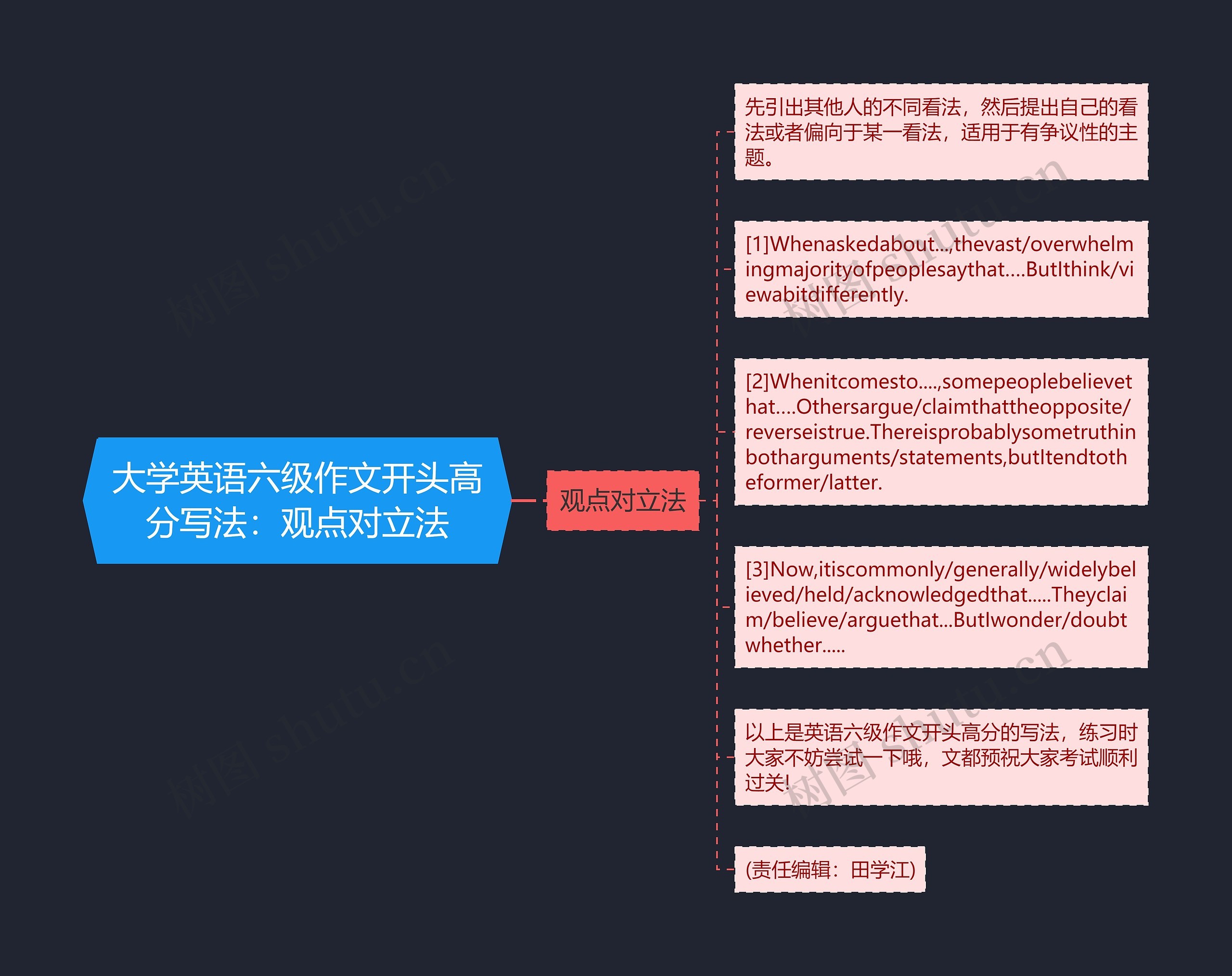 大学英语六级作文开头高分写法：观点对立法思维导图