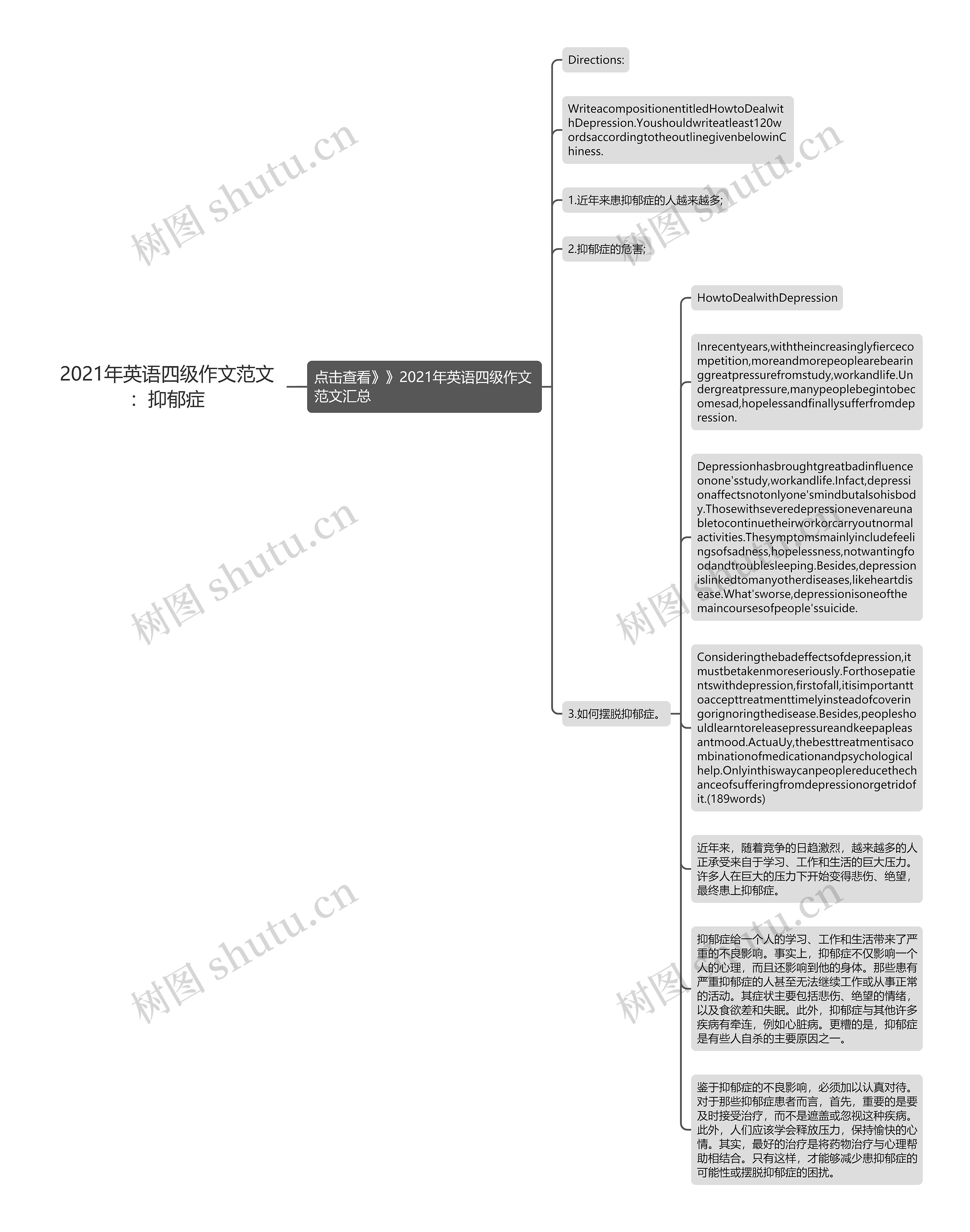 2021年英语四级作文范文：抑郁症思维导图