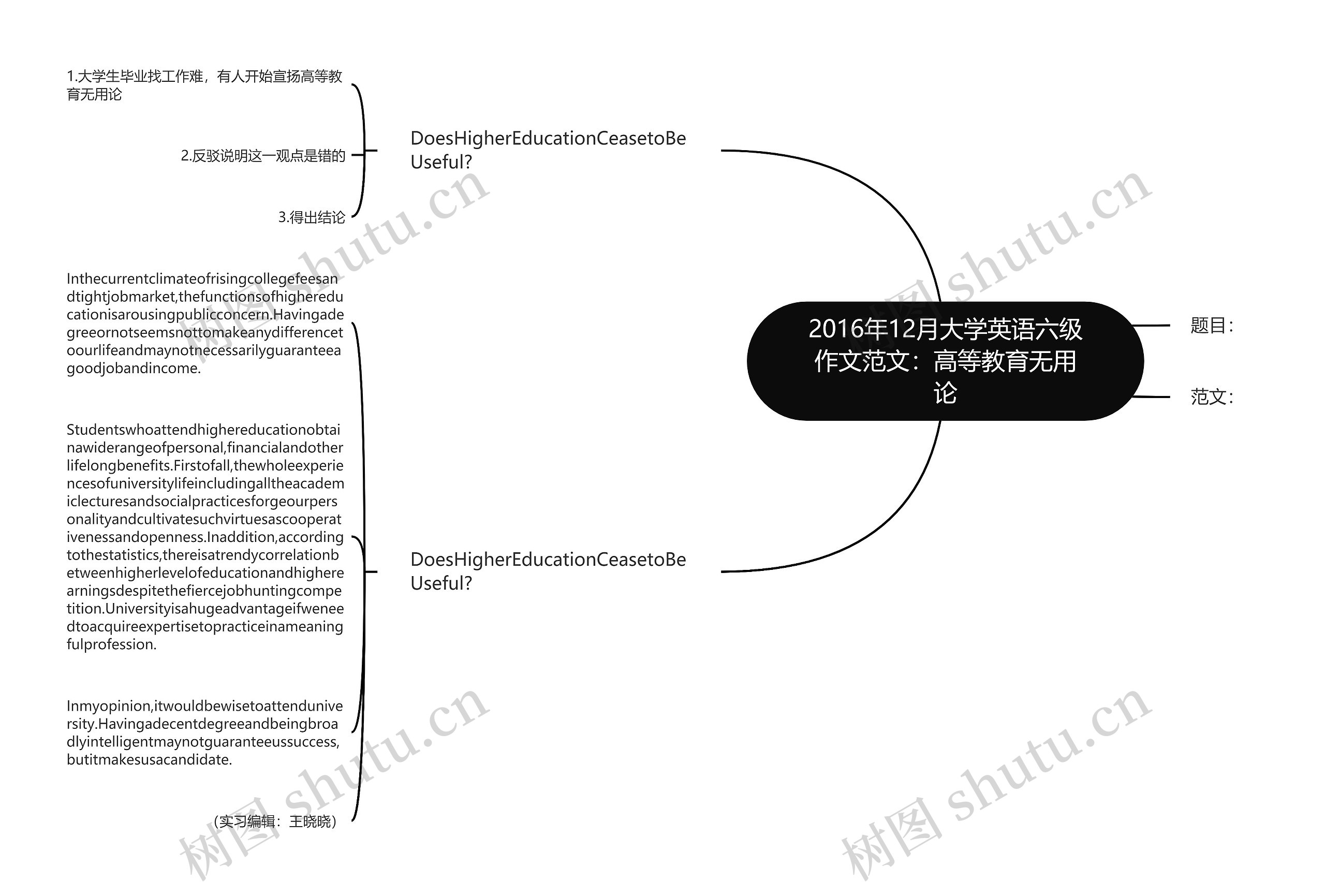 2016年12月大学英语六级作文范文：高等教育无用论思维导图