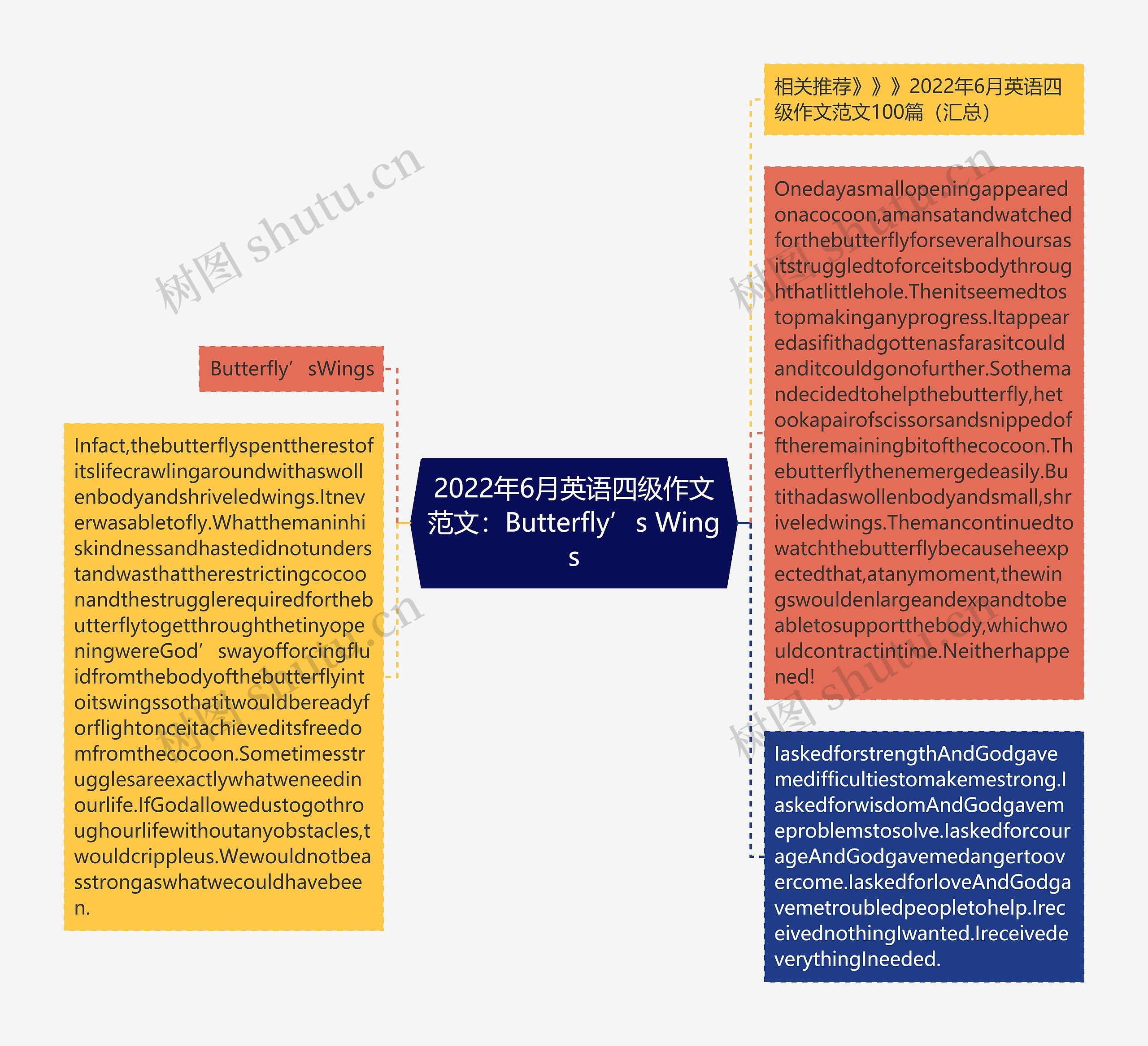 2022年6月英语四级作文范文：Butterfly’s Wings思维导图