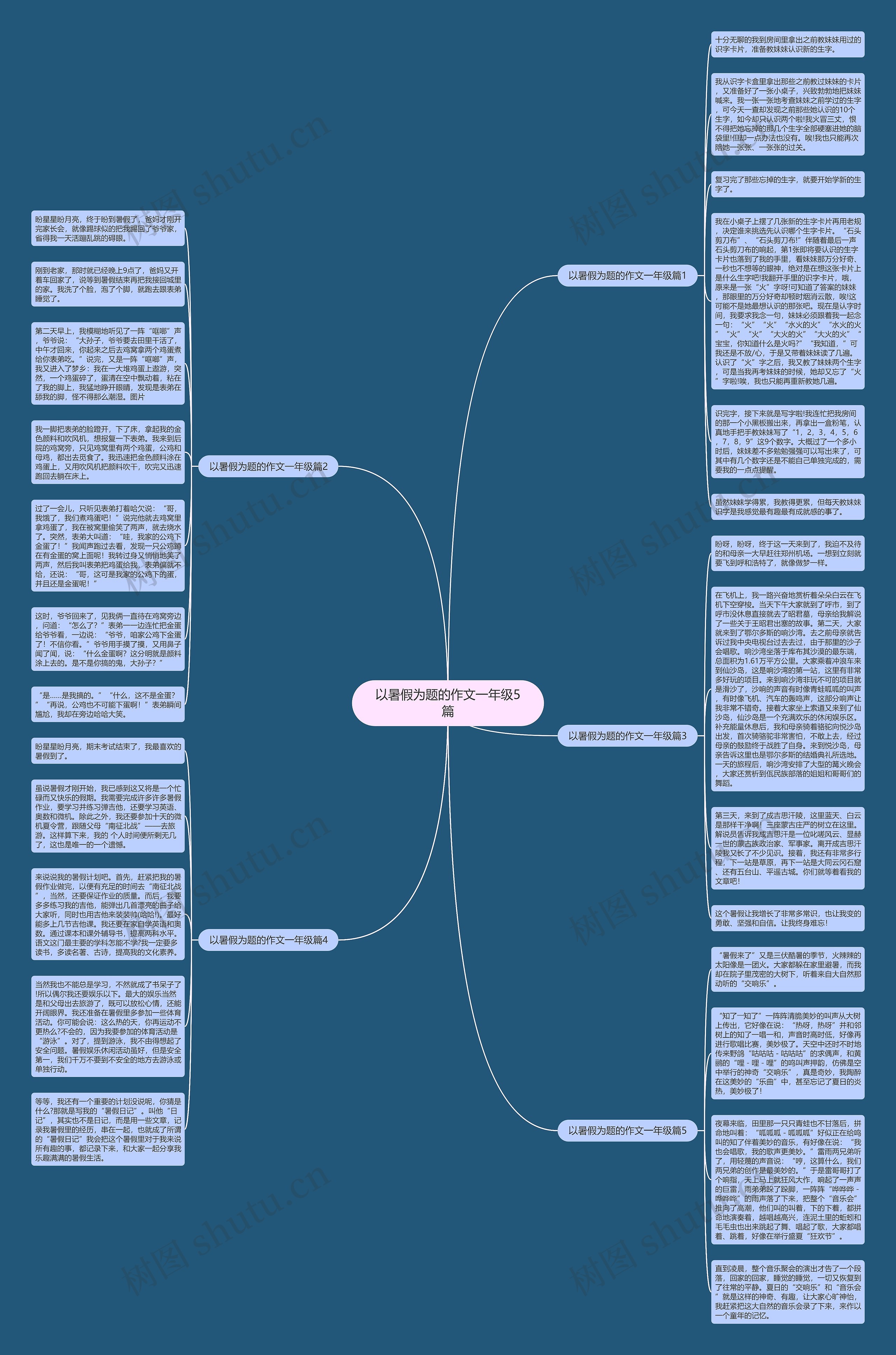 以暑假为题的作文一年级5篇思维导图