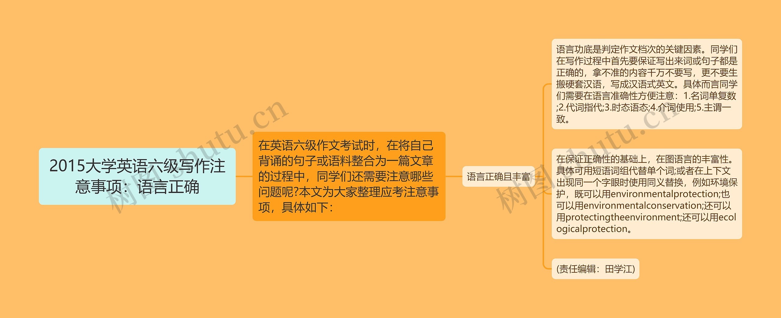 2015大学英语六级写作注意事项：语言正确思维导图