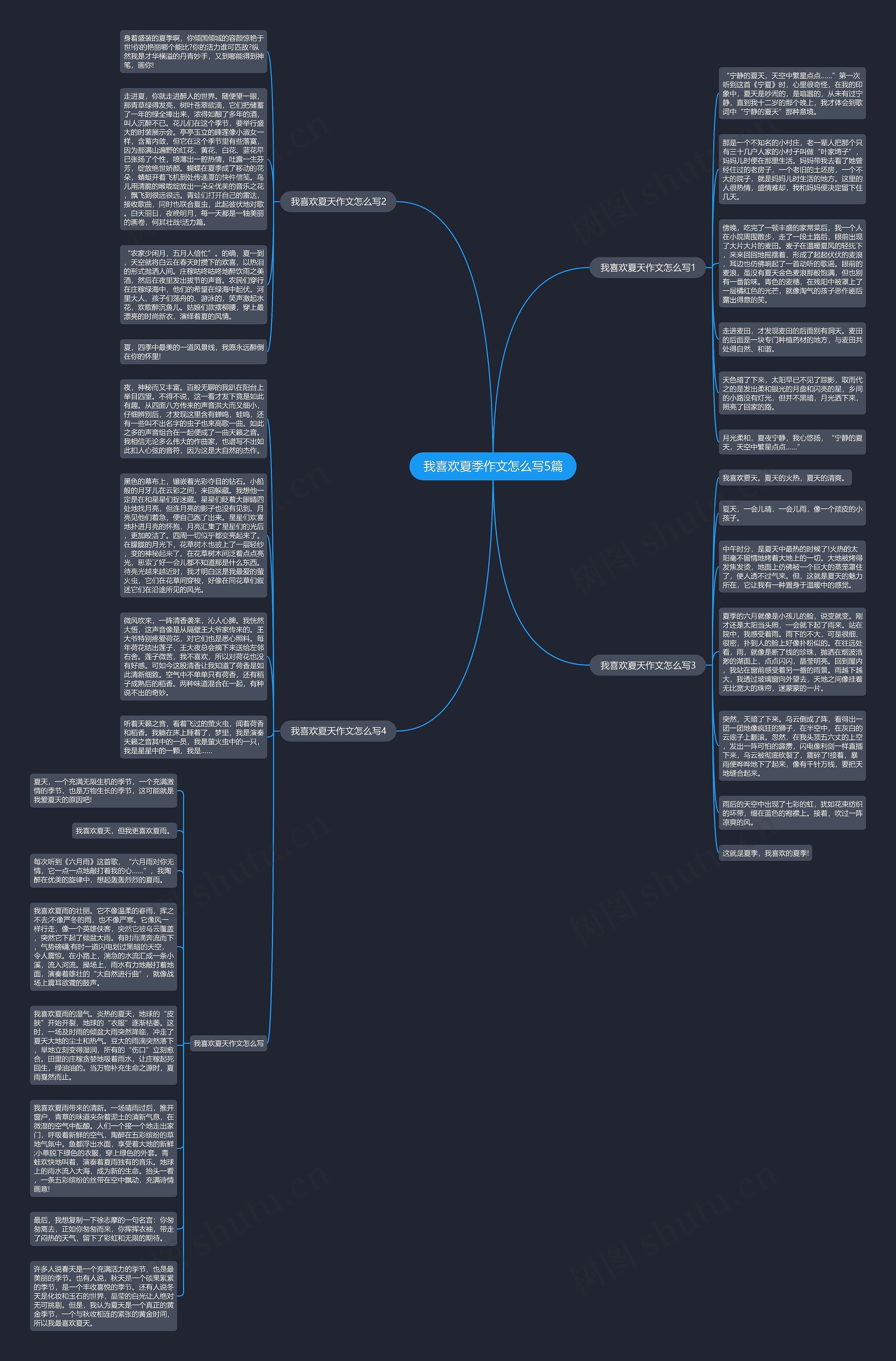我喜欢夏季作文怎么写5篇思维导图