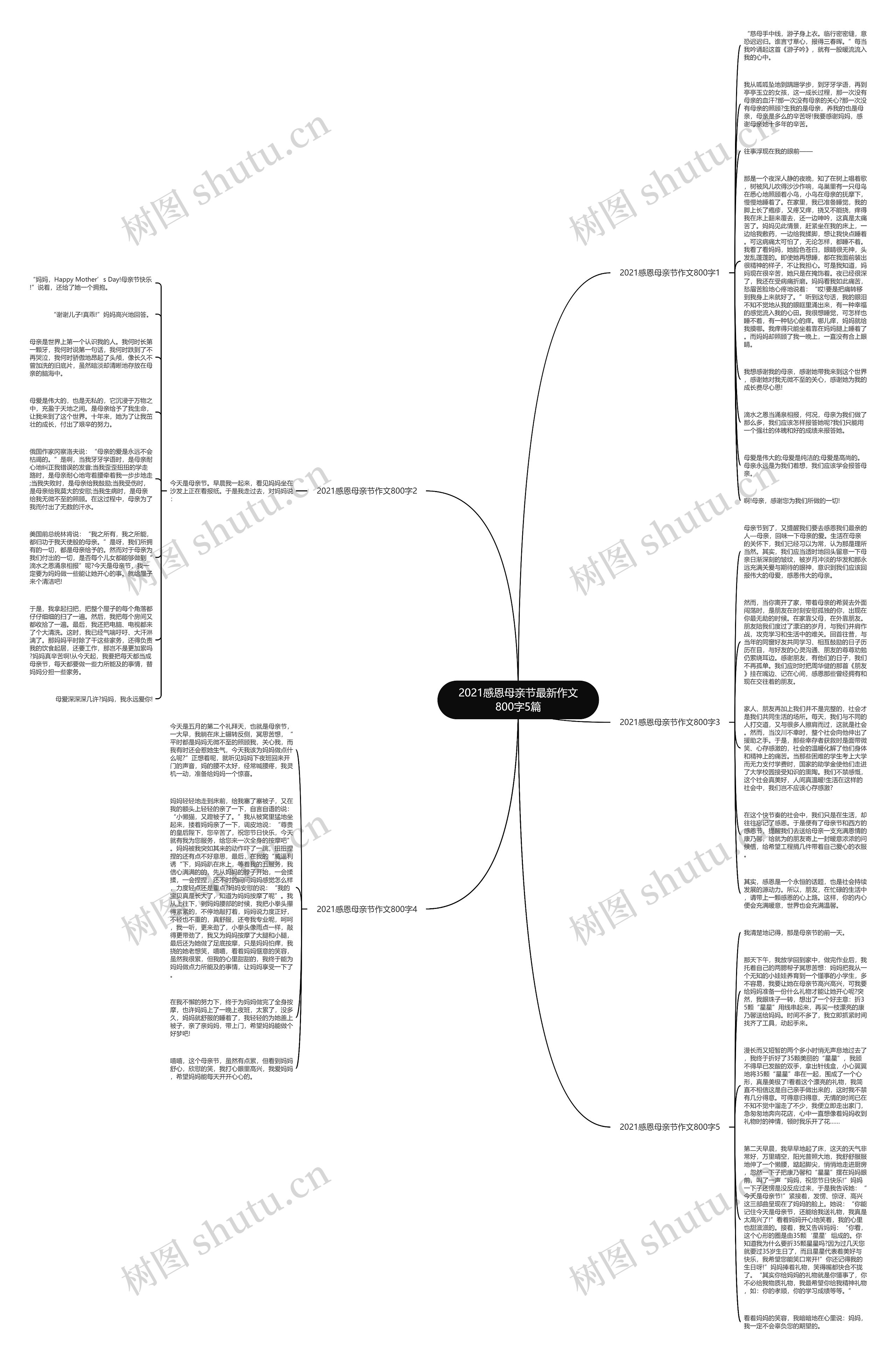 2021感恩母亲节最新作文800字5篇思维导图