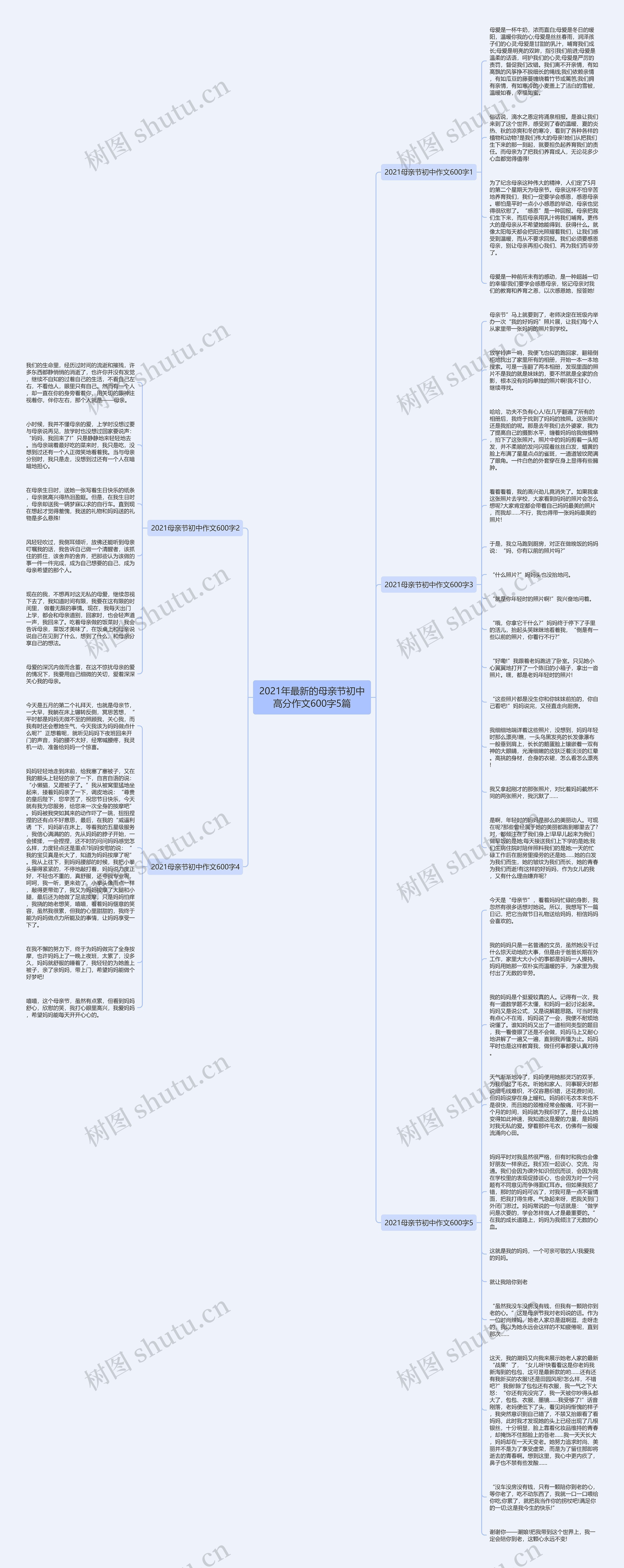 2021年最新的母亲节初中高分作文600字5篇思维导图