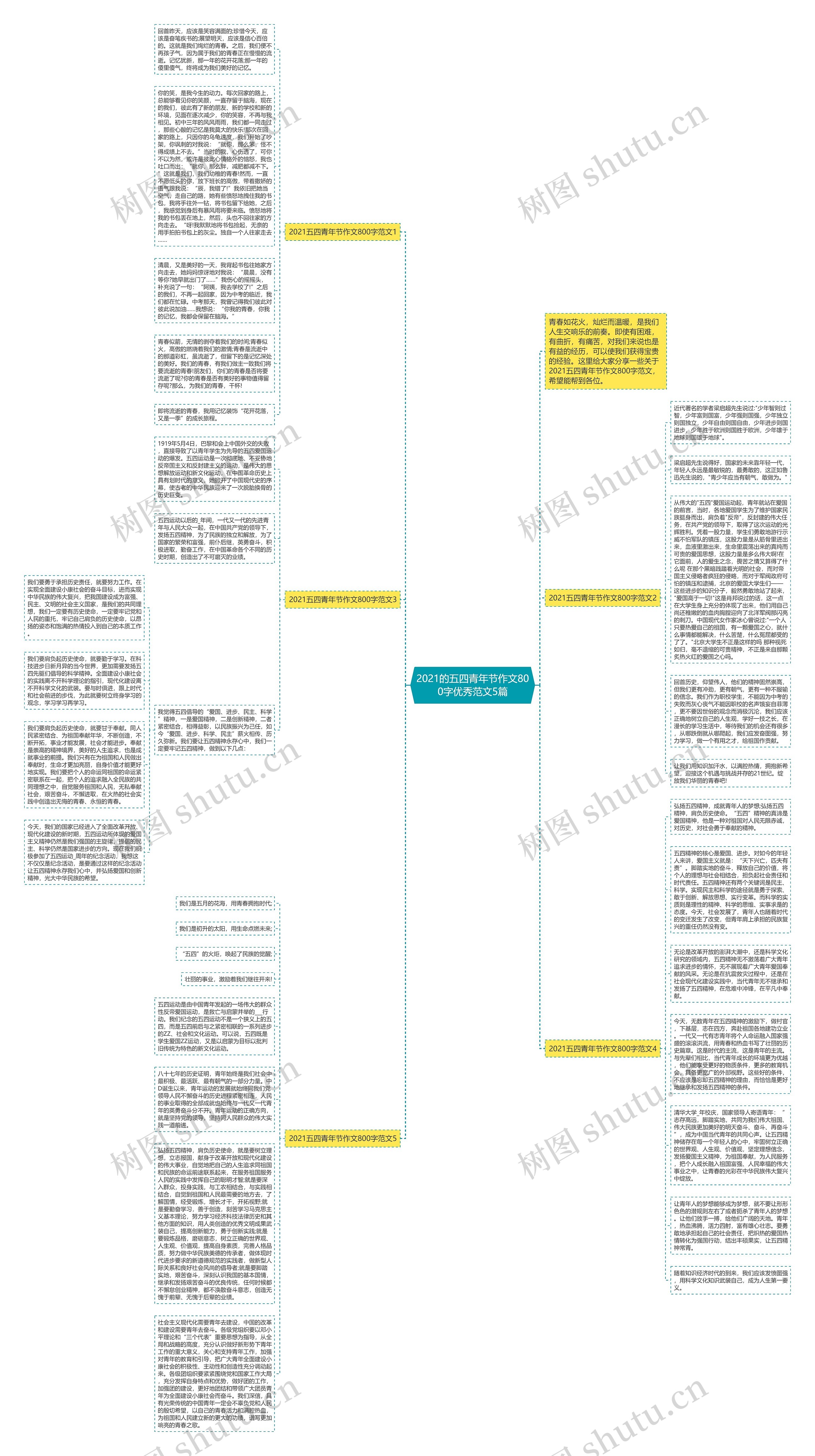 2021的五四青年节作文800字优秀范文5篇思维导图
