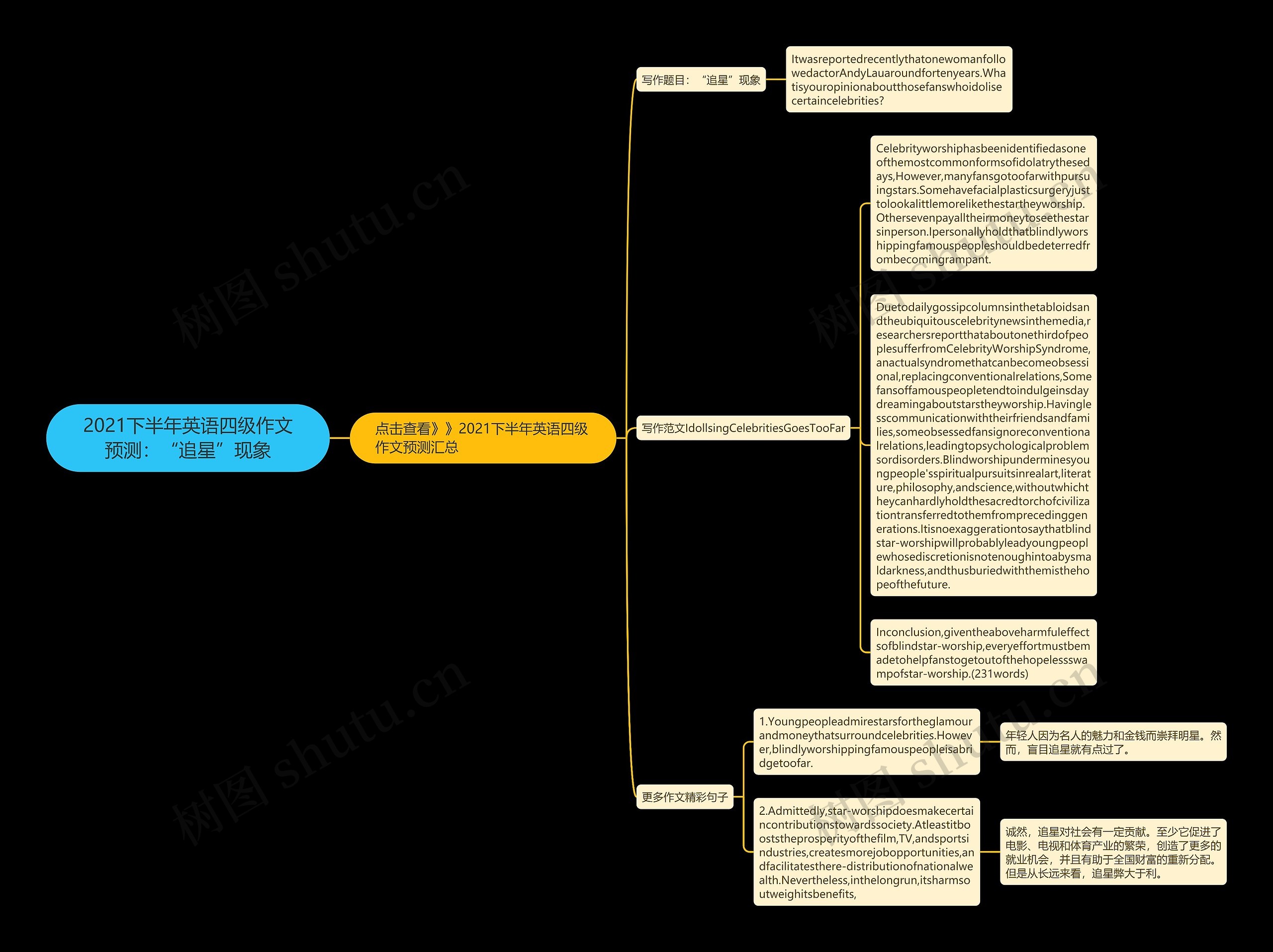 2021下半年英语四级作文预测：“追星”现象思维导图
