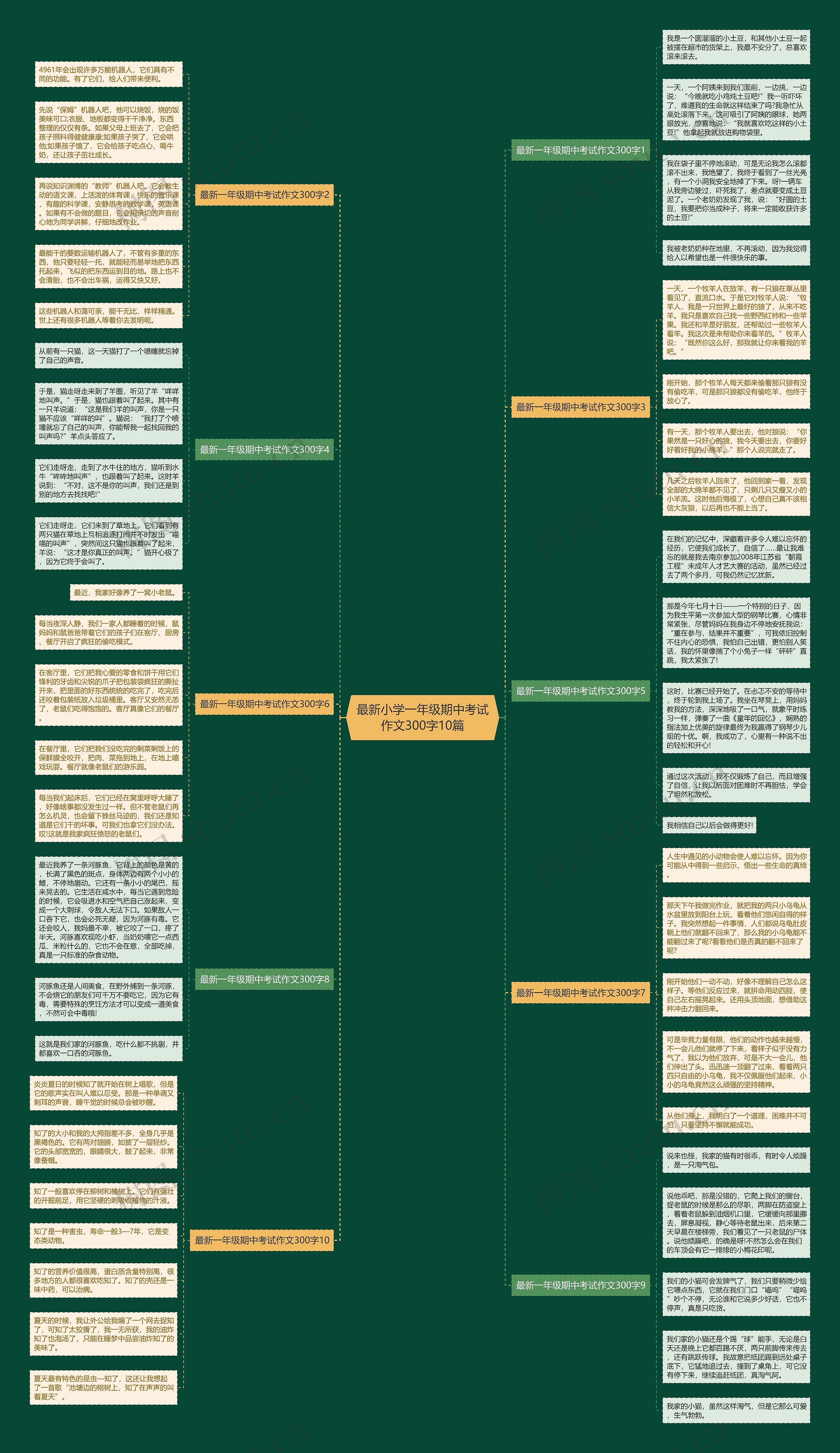 最新小学一年级期中考试作文300字10篇思维导图