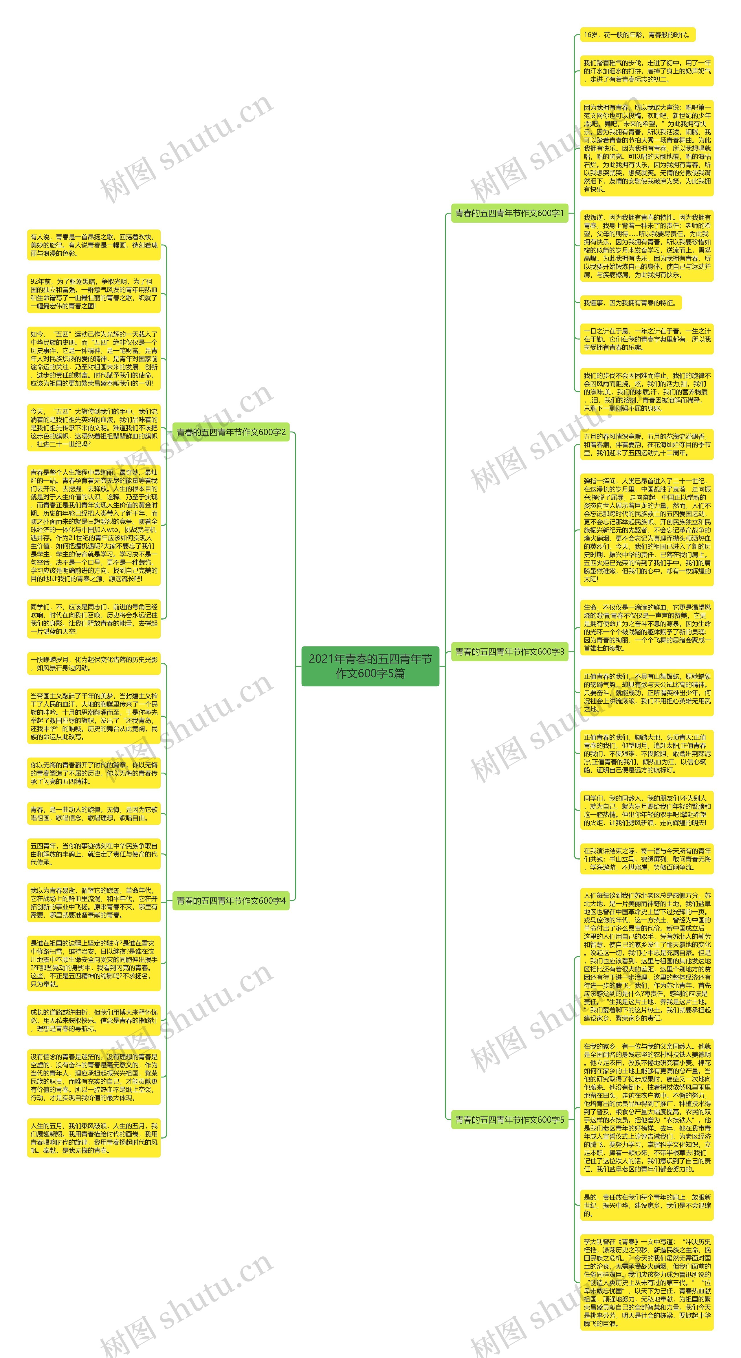 2021年青春的五四青年节作文600字5篇思维导图