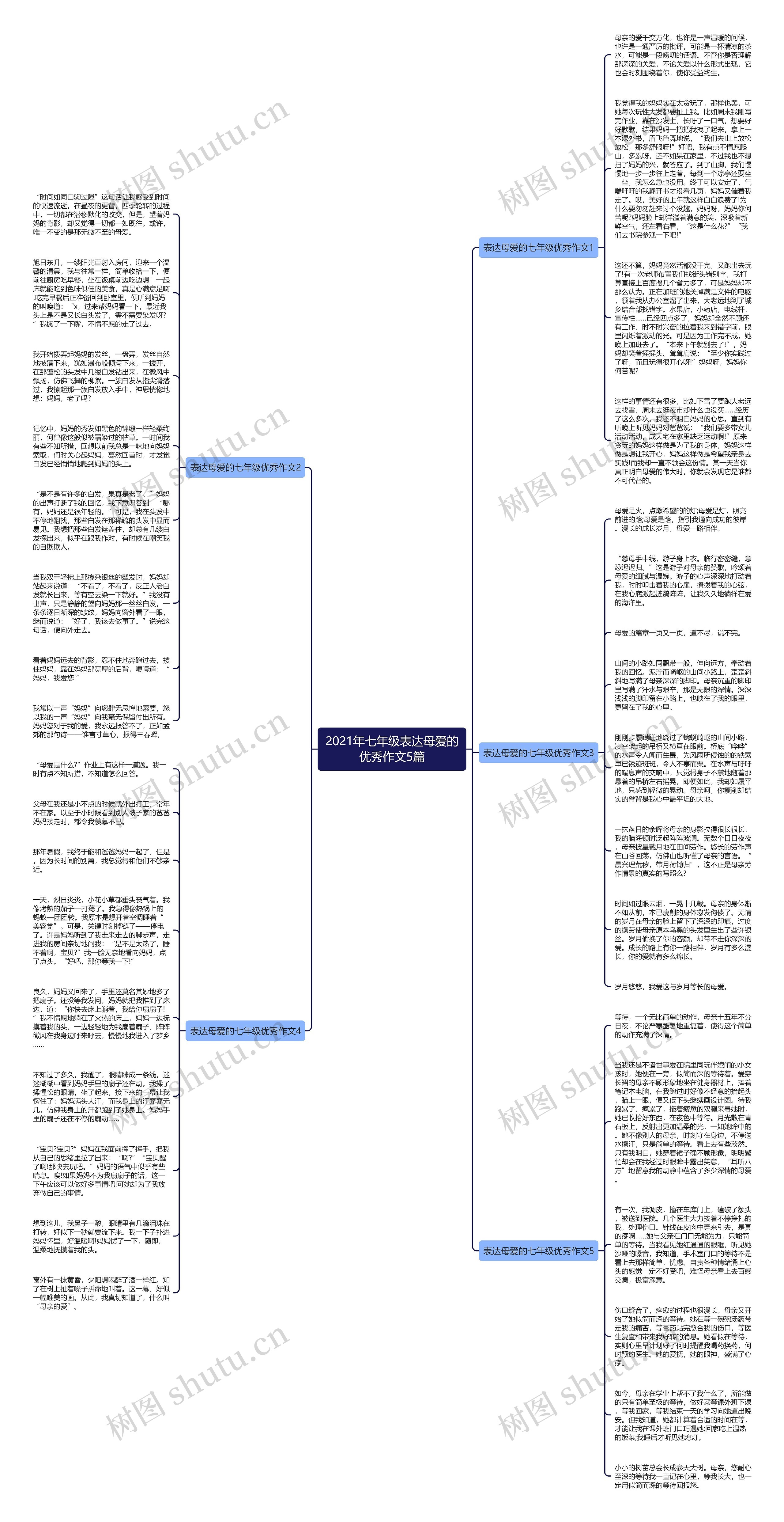 2021年七年级表达母爱的优秀作文5篇思维导图