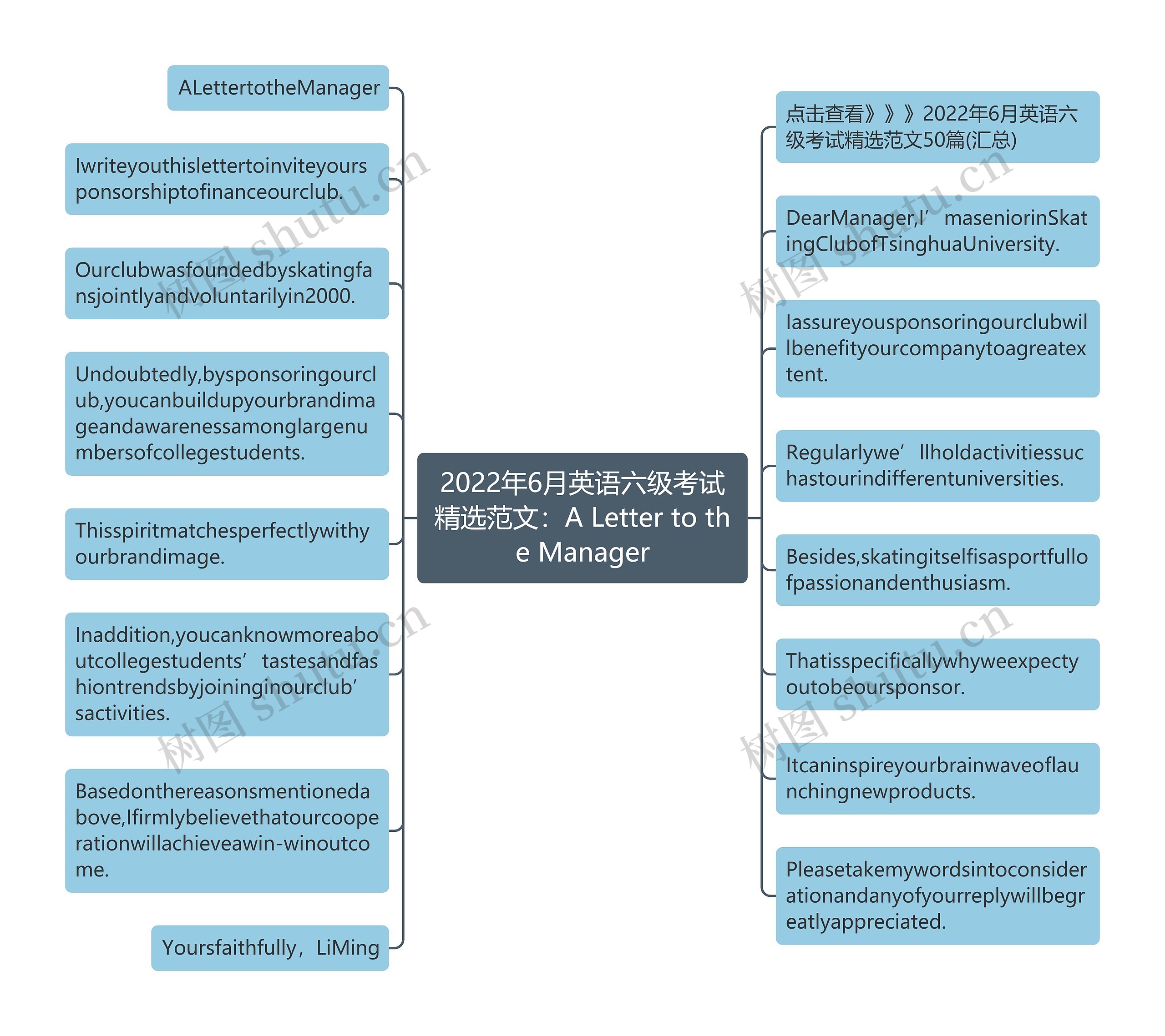 2022年6月英语六级考试精选范文：A Letter to the Manager思维导图