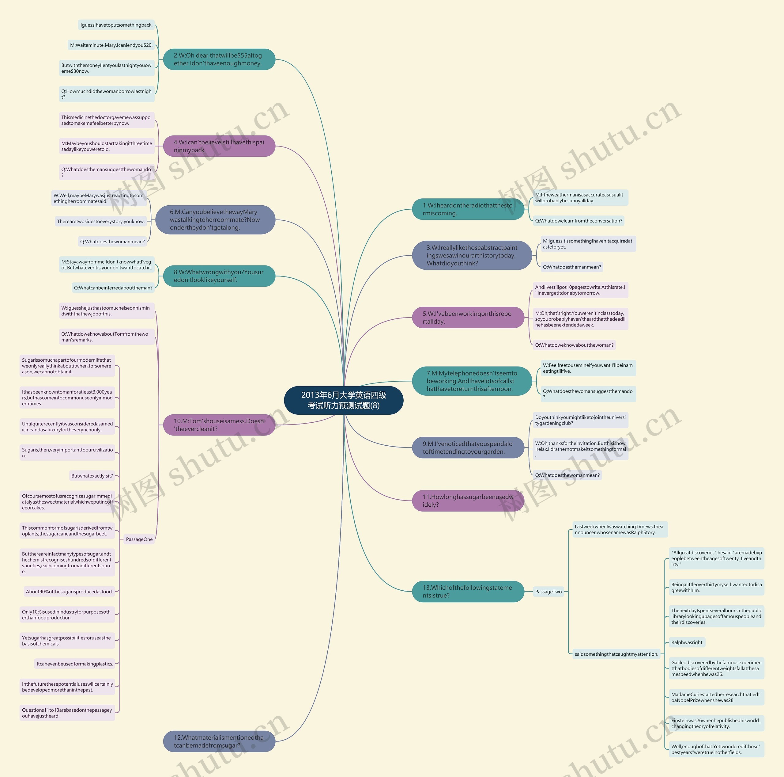 2013年6月大学英语四级考试听力预测试题(8)思维导图