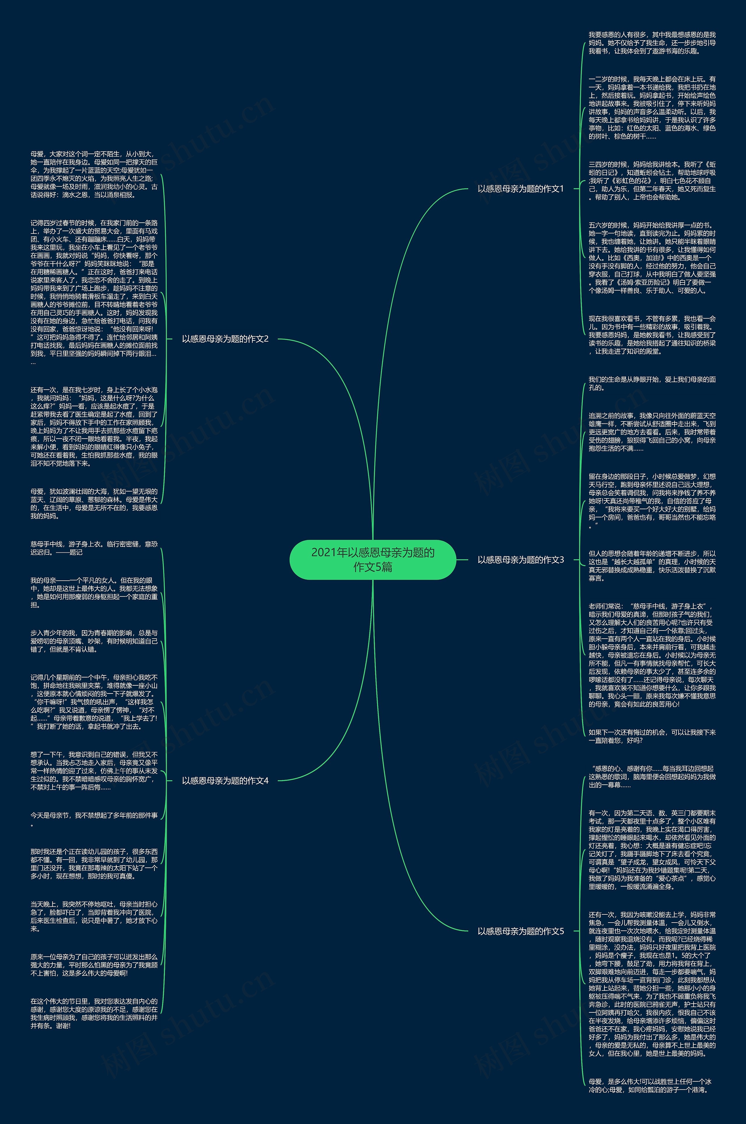 2021年以感恩母亲为题的作文5篇思维导图