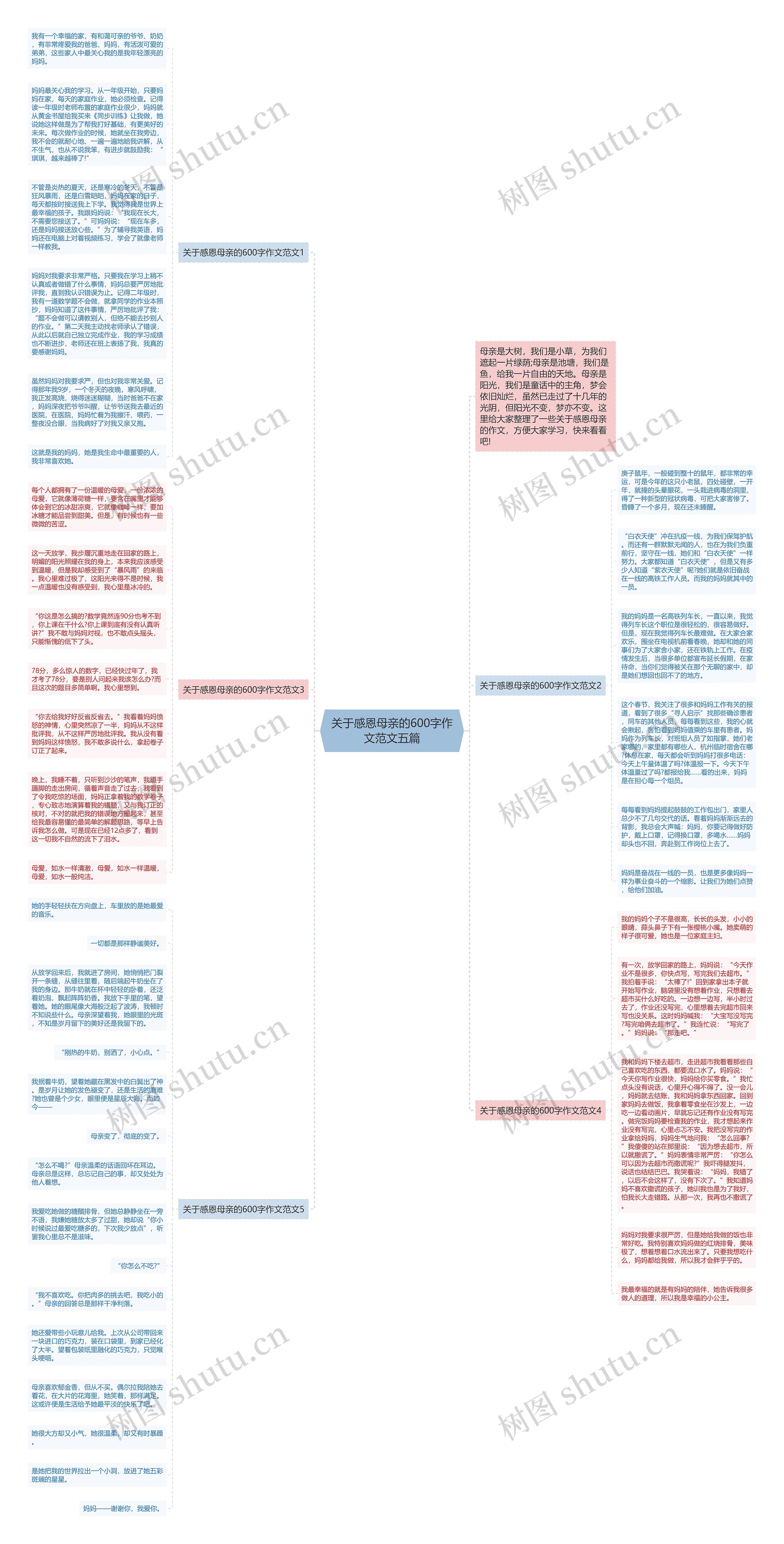 关于感恩母亲的600字作文范文五篇思维导图