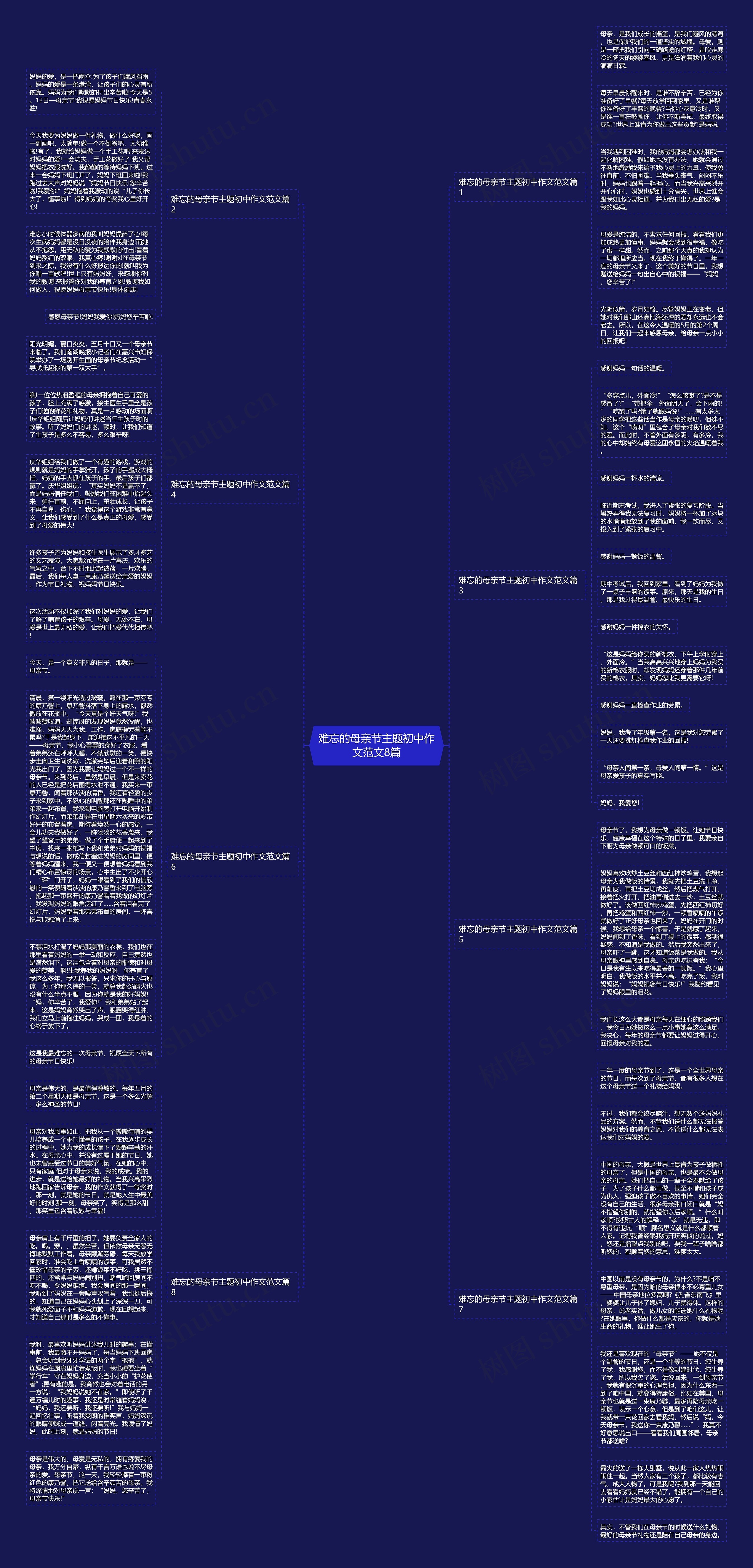 难忘的母亲节主题初中作文范文8篇思维导图