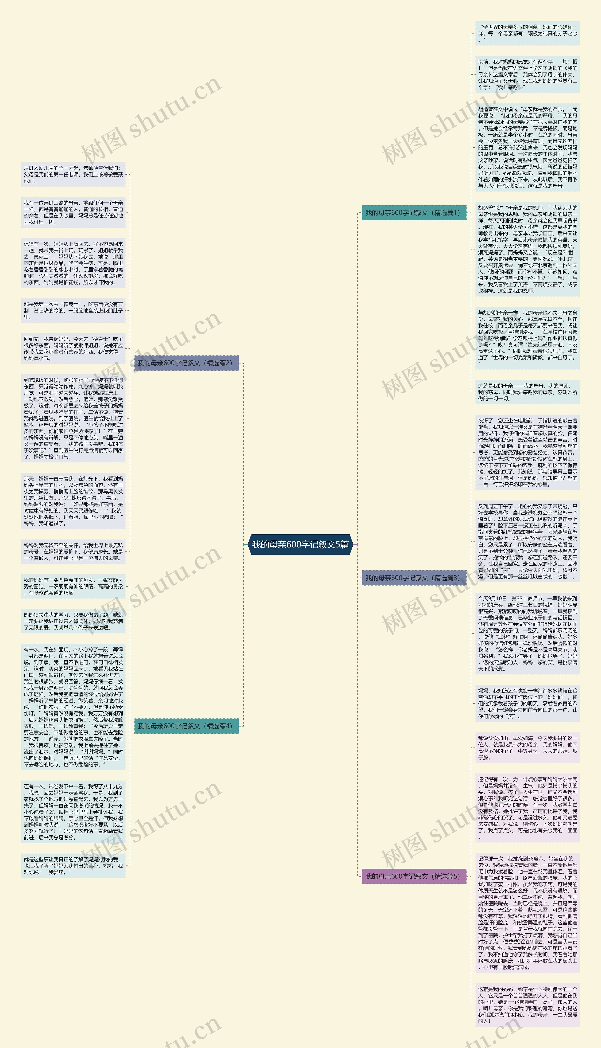 我的母亲600字记叙文5篇思维导图