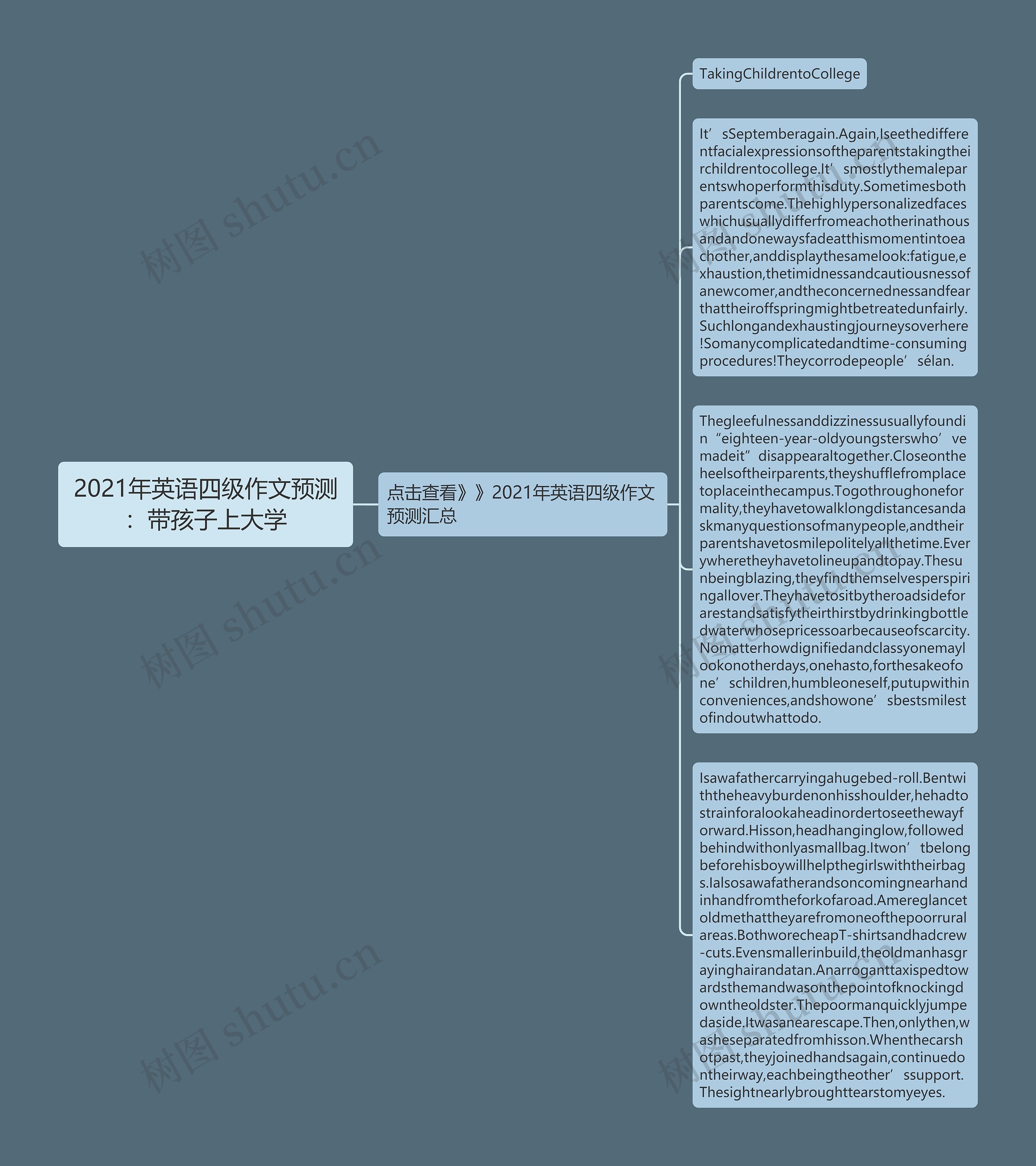 2021年英语四级作文预测：带孩子上大学思维导图