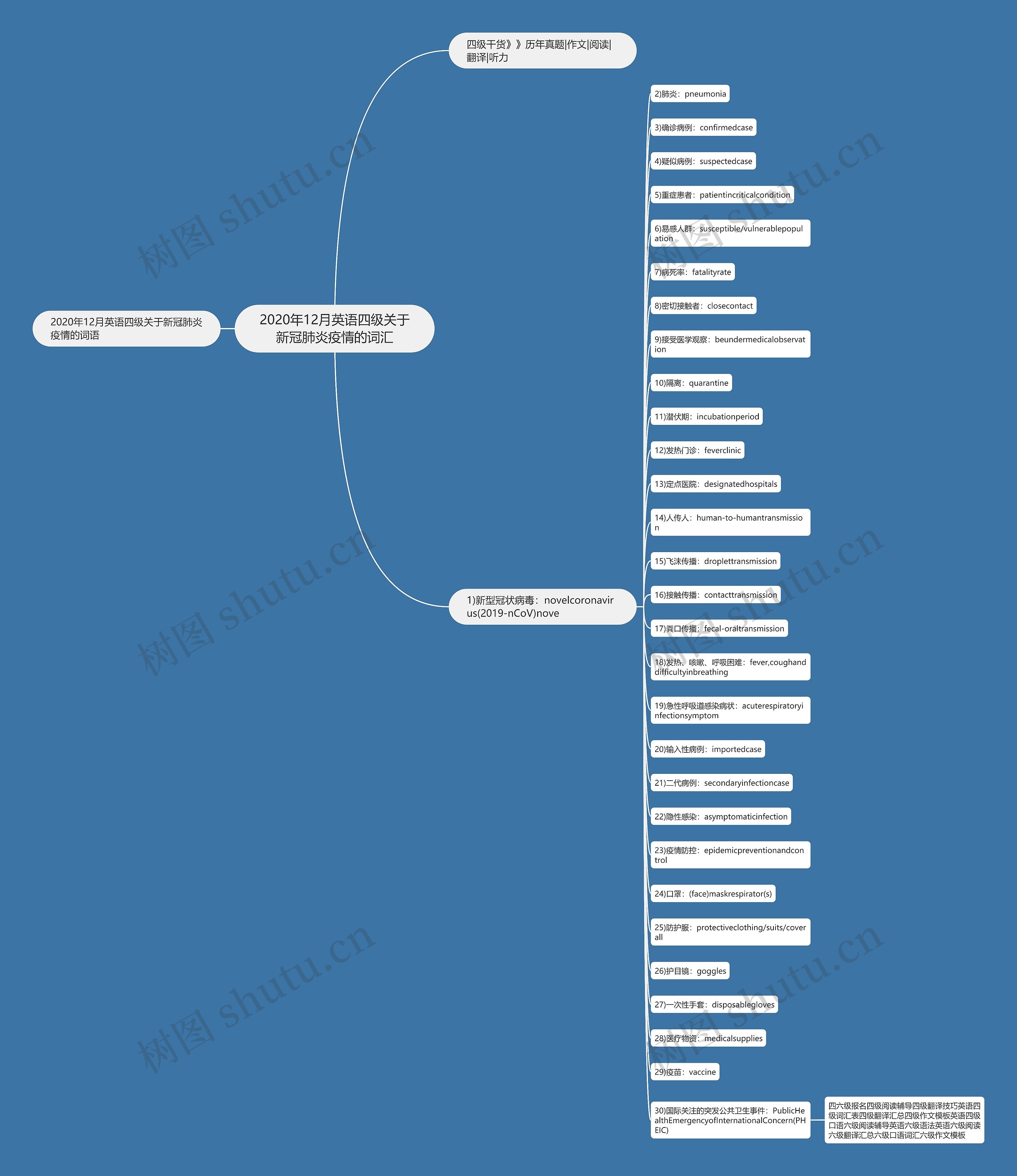 2020年12月英语四级关于新冠肺炎疫情的词汇思维导图