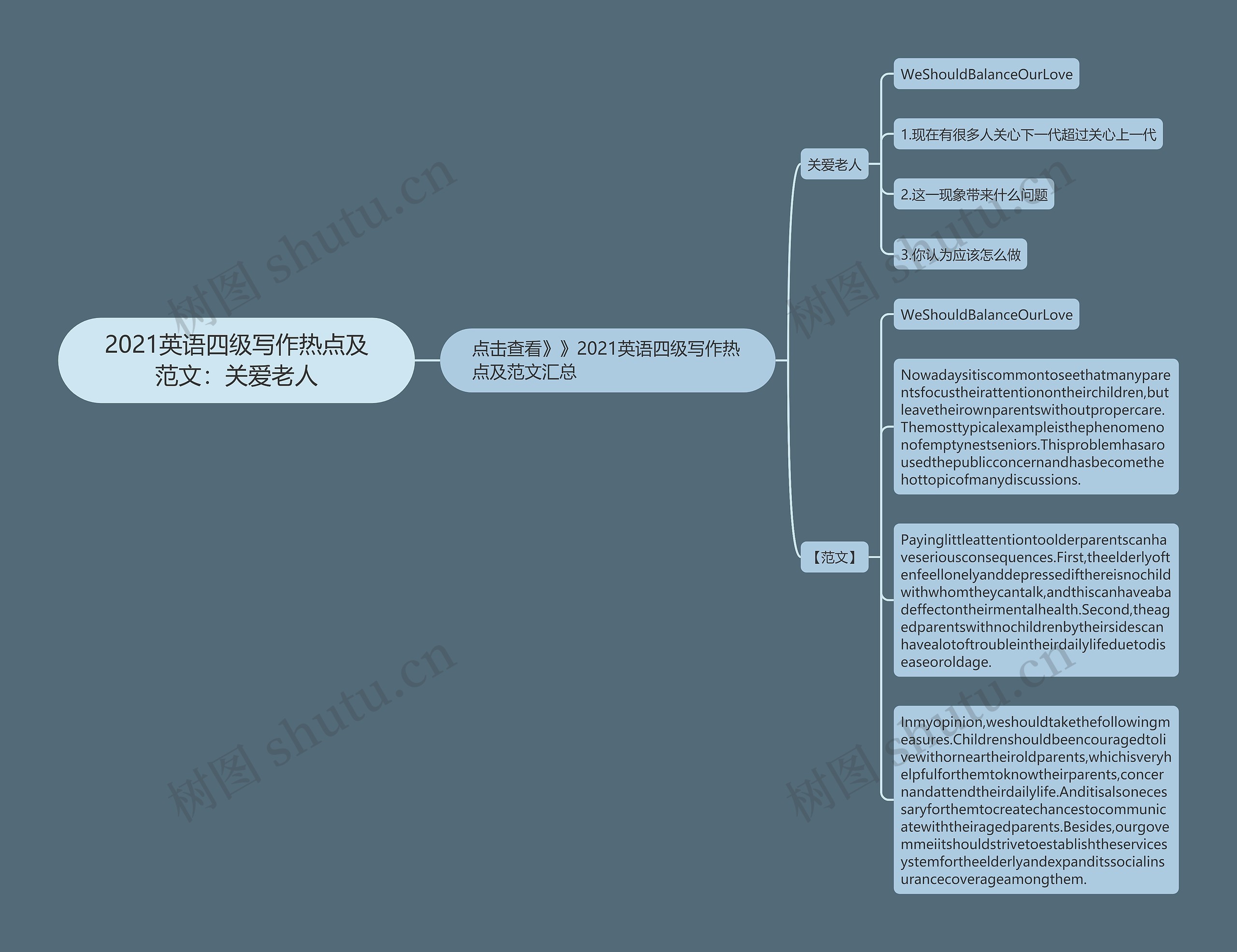 2021英语四级写作热点及范文：关爱老人思维导图