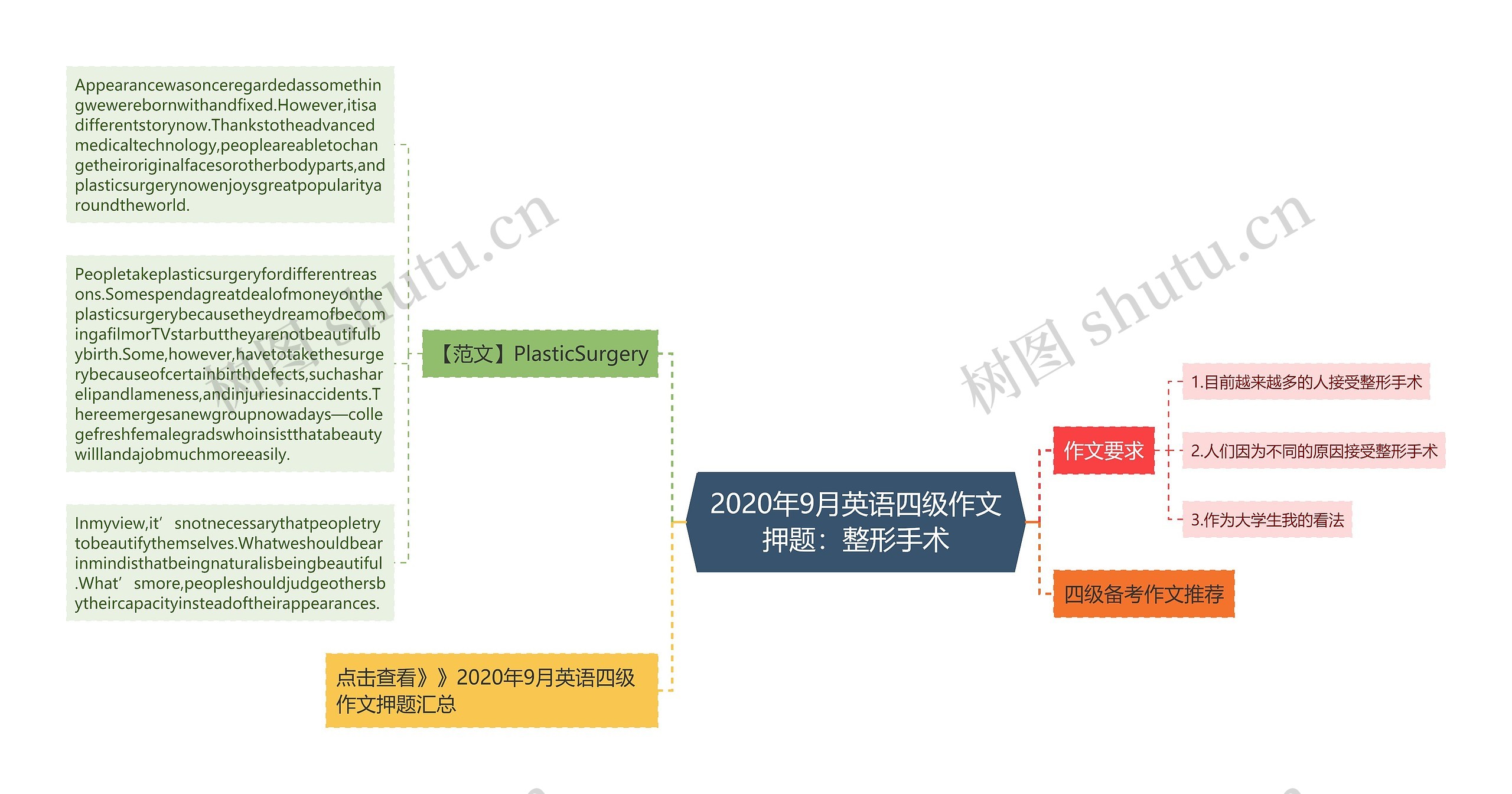 2020年9月英语四级作文押题：整形手术思维导图