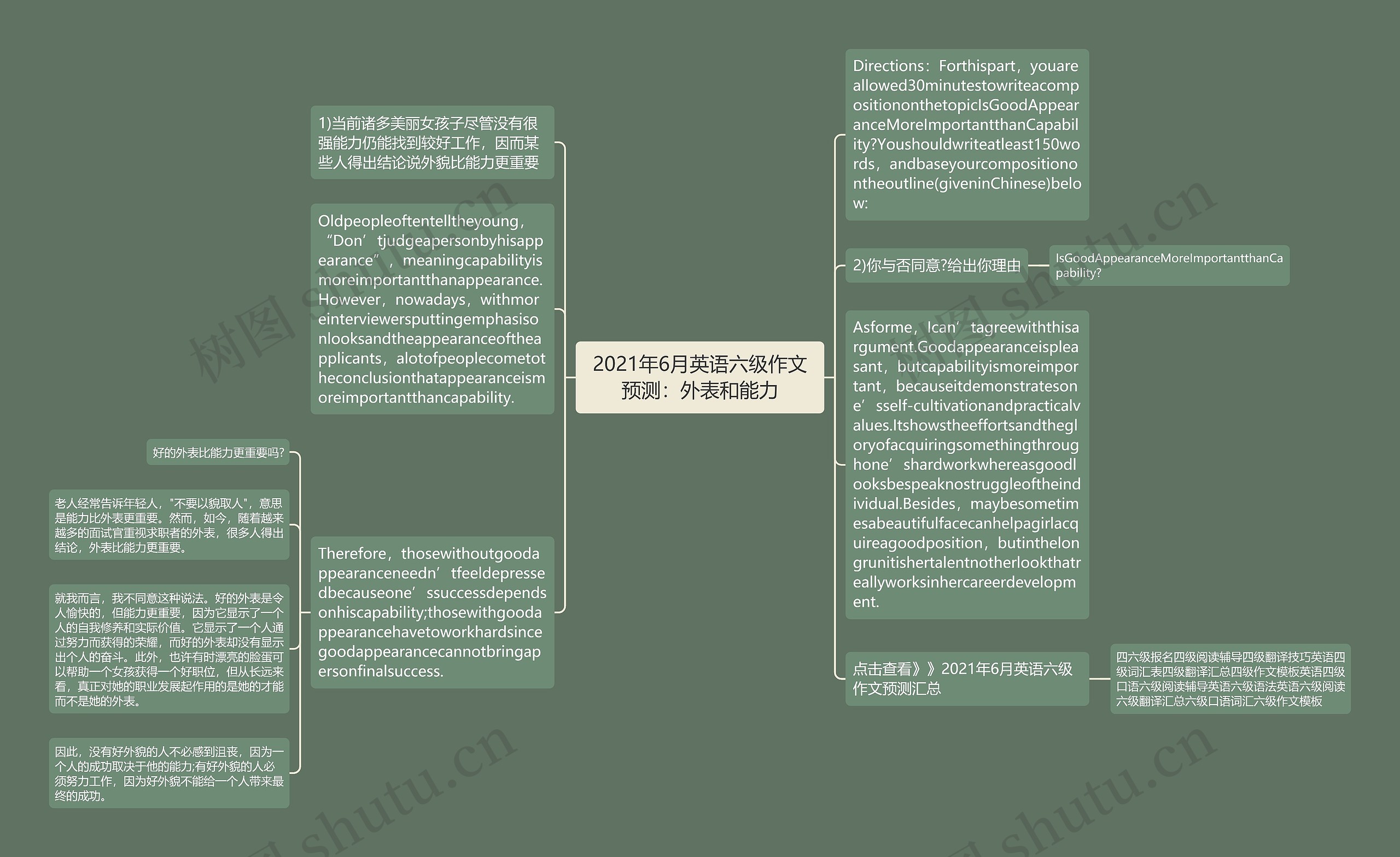 2021年6月英语六级作文预测：外表和能力思维导图