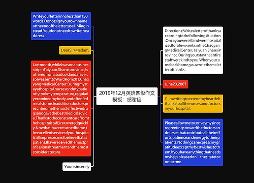 2019年12月英语四级作文模板：感谢信